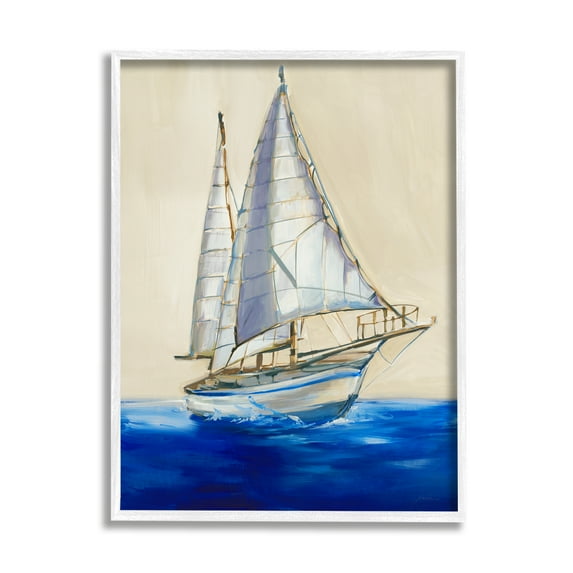 Stupell Industries Contemporary Sailboat Yacht Deep Blue Waves Neutral Sky, 16 x 20,Design by Liz Jardine