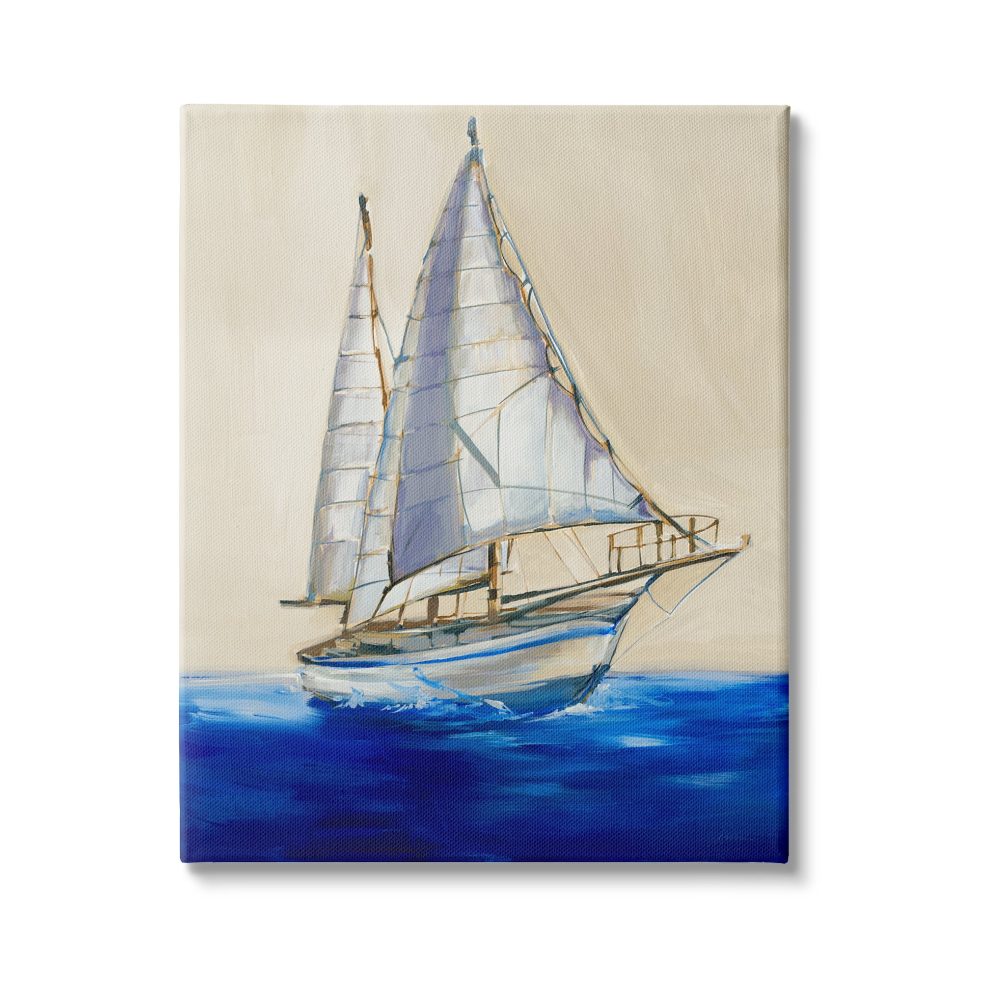 Stupell Industries Contemporary Sailboat Yacht Deep Blue Waves Neutral Sky, 24 x 30,Design by Liz Jardine