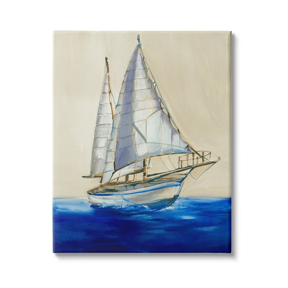 Stupell Industries Contemporary Sailboat Yacht Deep Blue Waves Neutral Sky, 30 x 40,Design by Liz Jardine