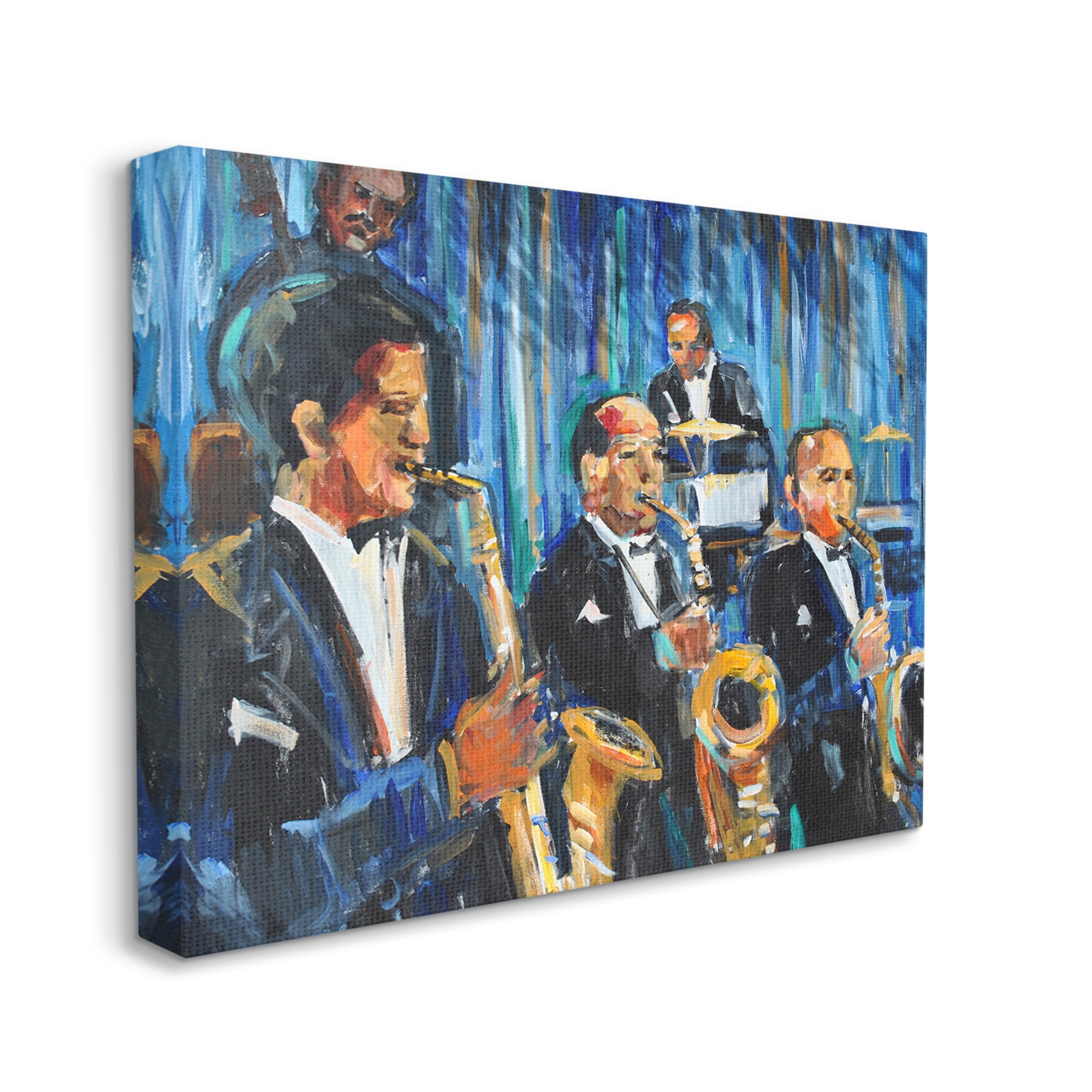 Stupell Industries Contemporary Saxophone Jazz Ensemble Expressive Musicians Beauty & Fashion Painting Gallery Wrapped Canvas Print Wall Art, 30 x 40