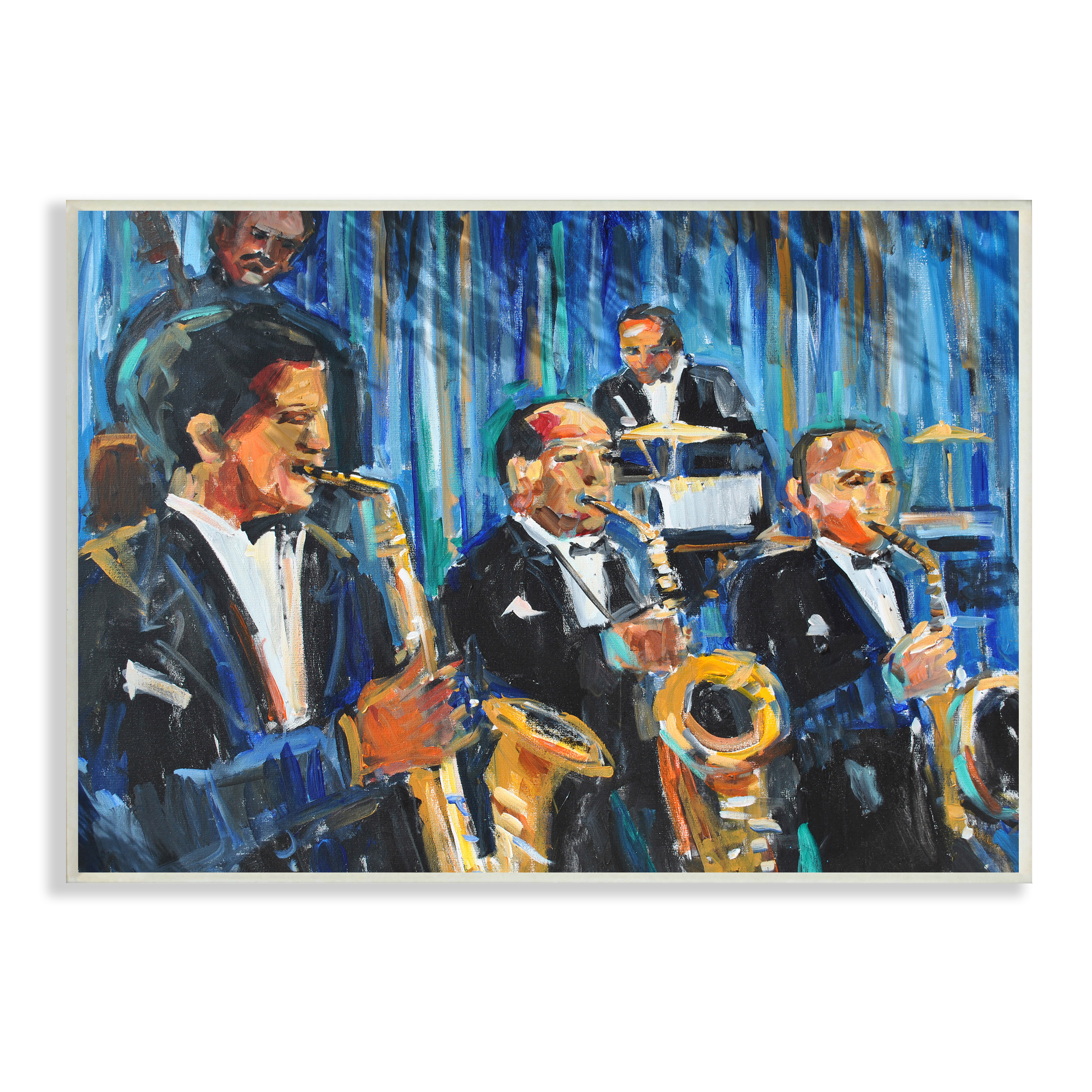 Stupell Industries Contemporary Saxophone Jazz Ensemble Expressive Musicians Beauty & Fashion Painting Unframed Art Print Wall Art, 10 x 15