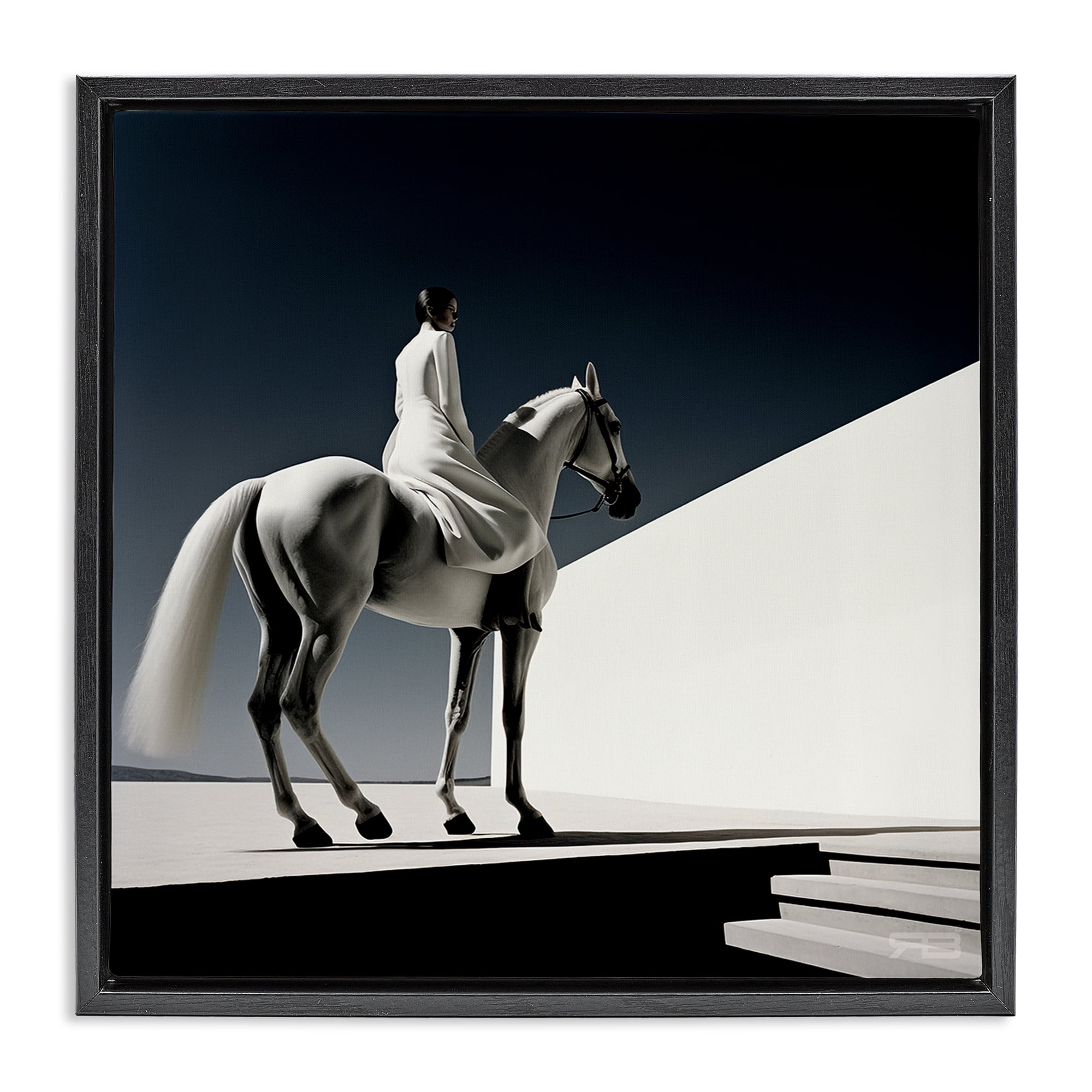 Stupell Industries Contemporary Scene with Horse People Painting Black Floater Framed Canvas Art Print Wall Art, 25 x 25