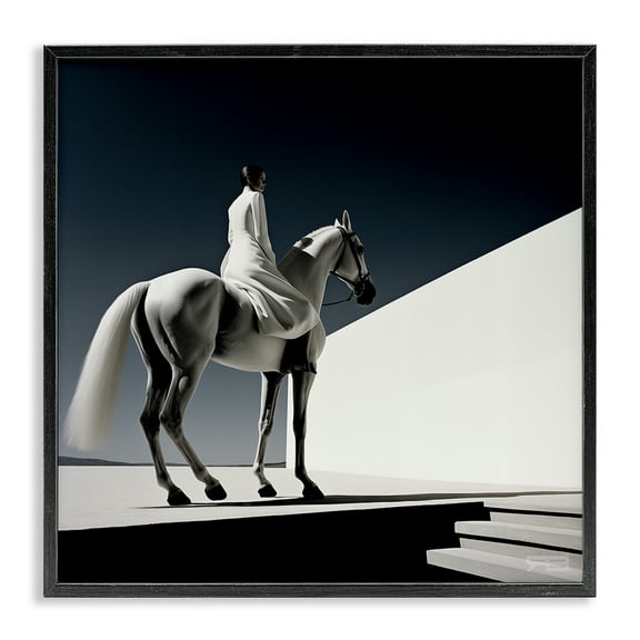 Stupell Industries Contemporary Scene with Horse People Painting Black Framed Art Print Wall Art, 12 x 12