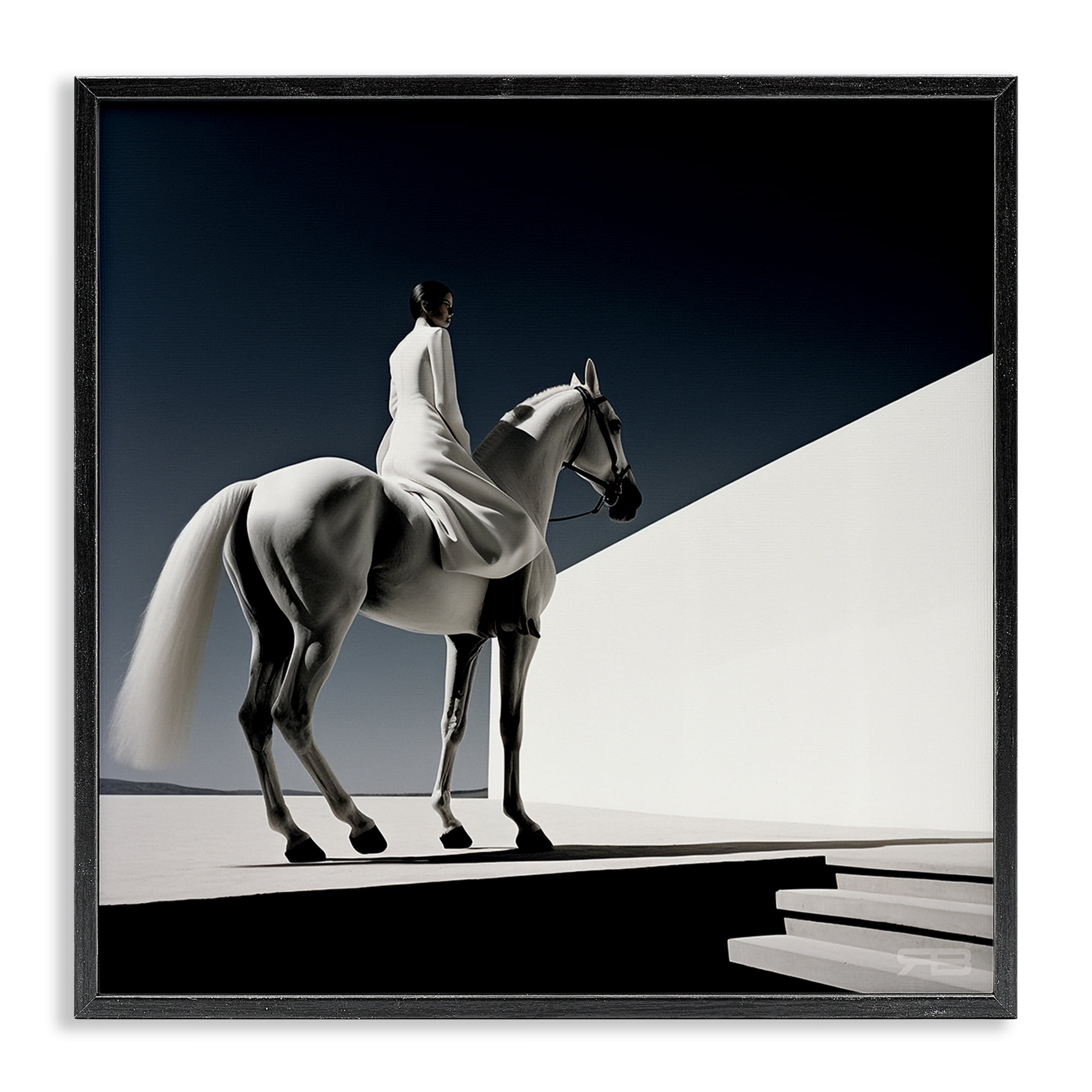 Stupell Industries Contemporary Scene with Horse People Painting Black Framed Art Print Wall Art, 24 x 24