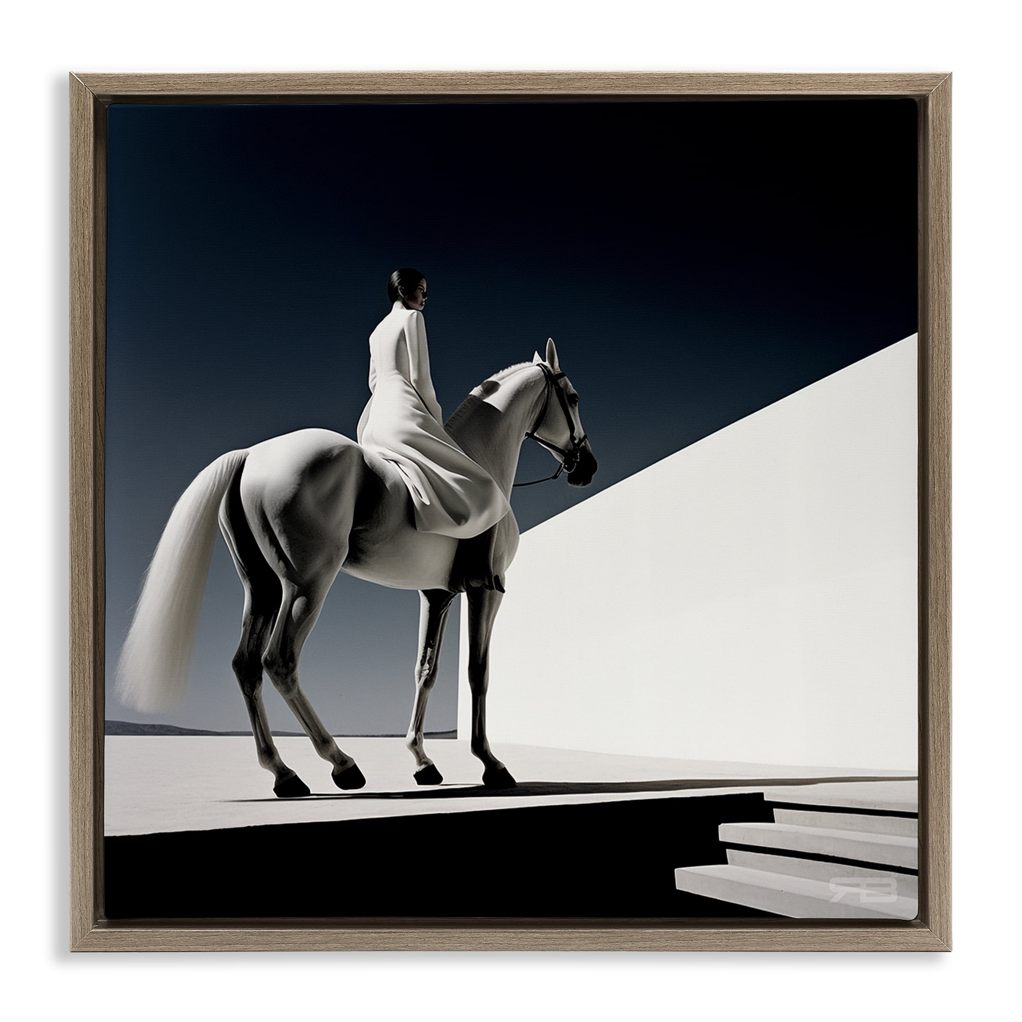 Stupell Industries Contemporary Scene with Horse People Painting Brown Floater Framed Canvas Art Print Wall Art, 25 x 25