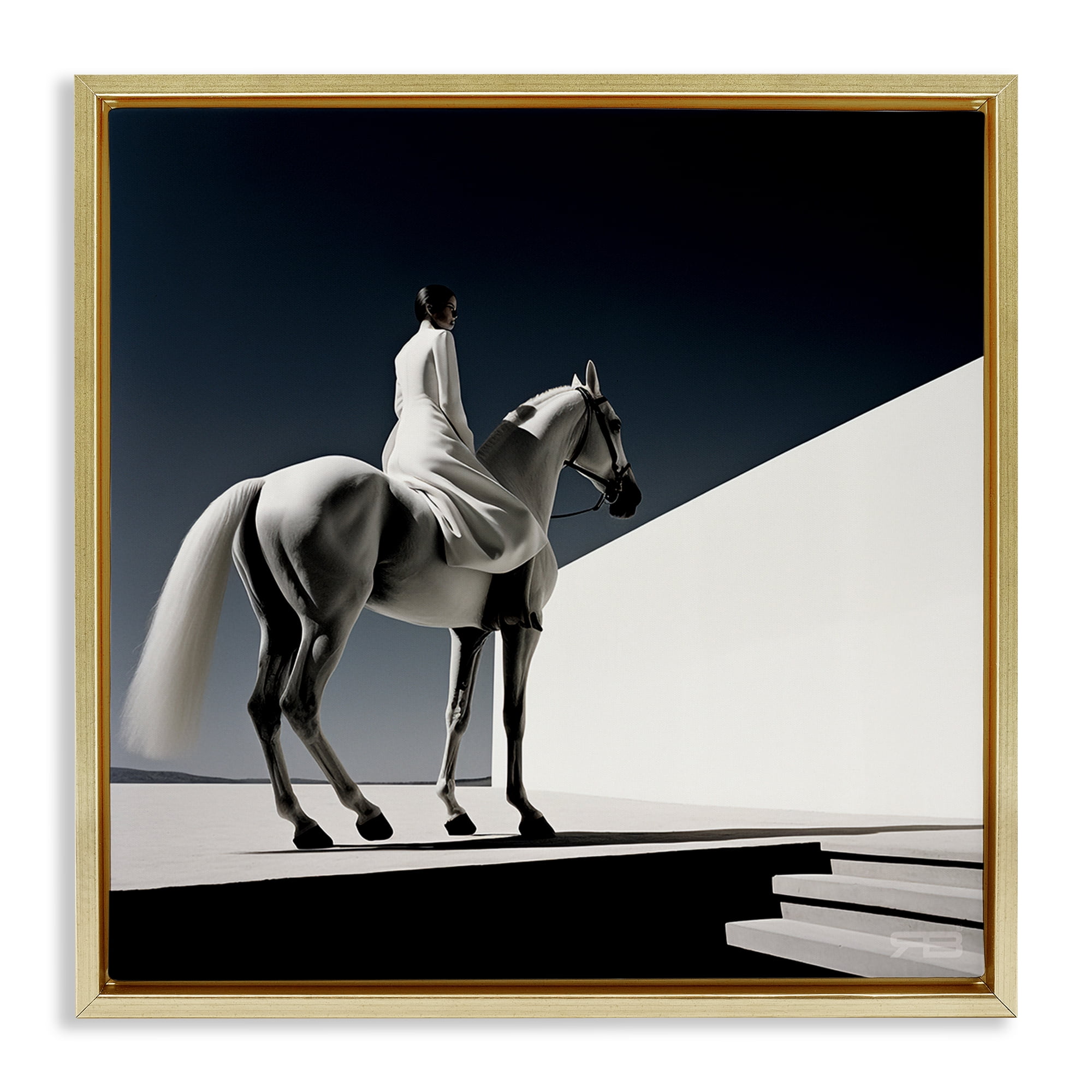 Stupell Industries Contemporary Scene with Horse People Painting Gold Floater Framed Canvas Art Print Wall Art, 18 x 18
