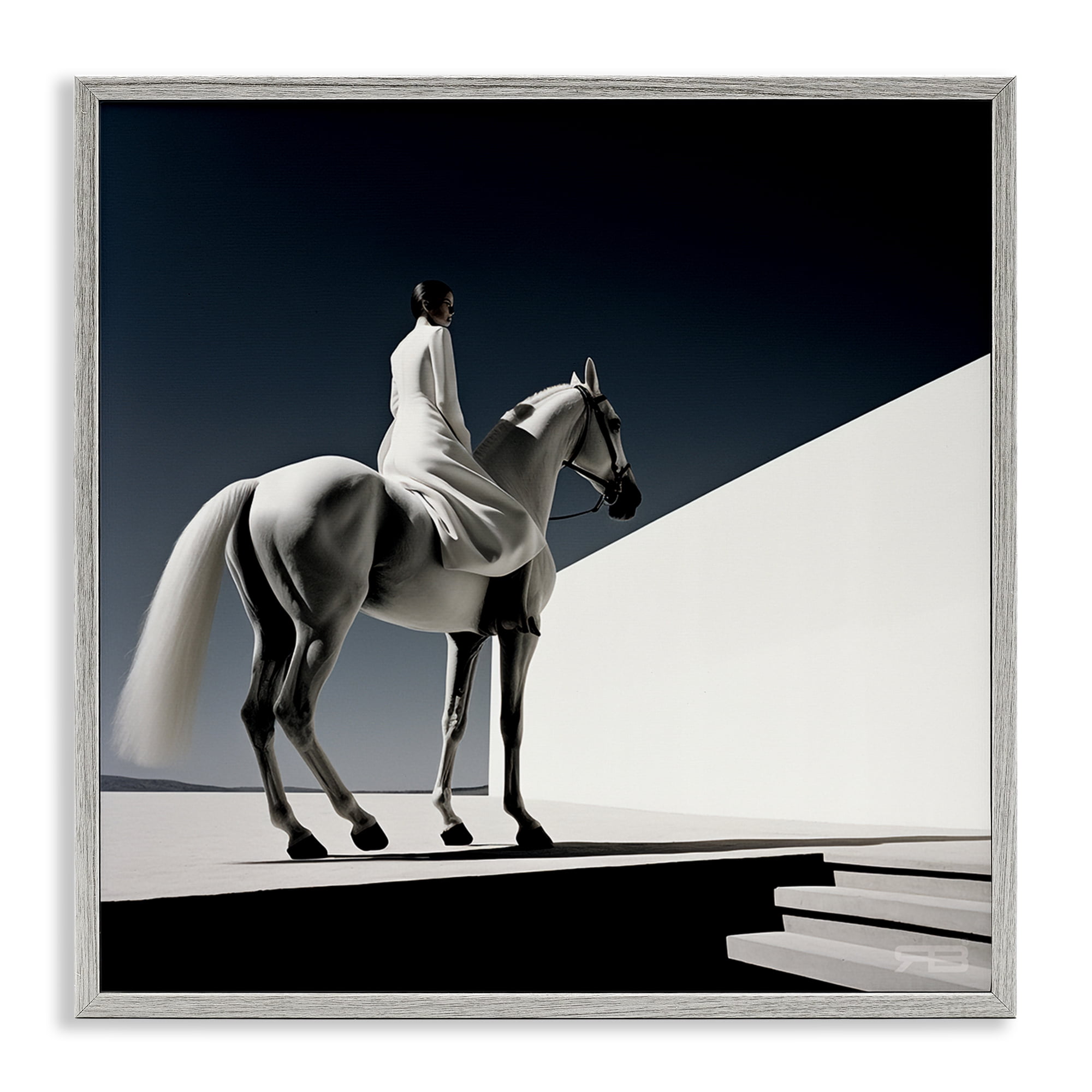 Stupell Industries Contemporary Scene with Horse People Painting Gray Framed Art Print Wall Art, 17 x 17