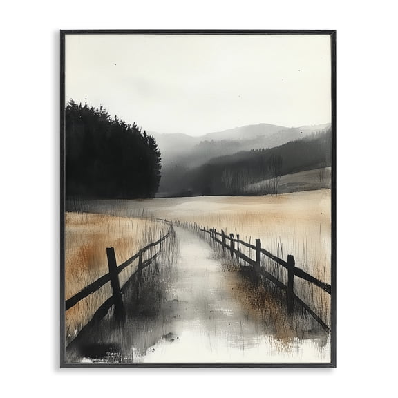 Stupell Industries Contemporary Sepia Countryside Path Black Framed Giclee Art, 16 x 20, by Annabelle Hall