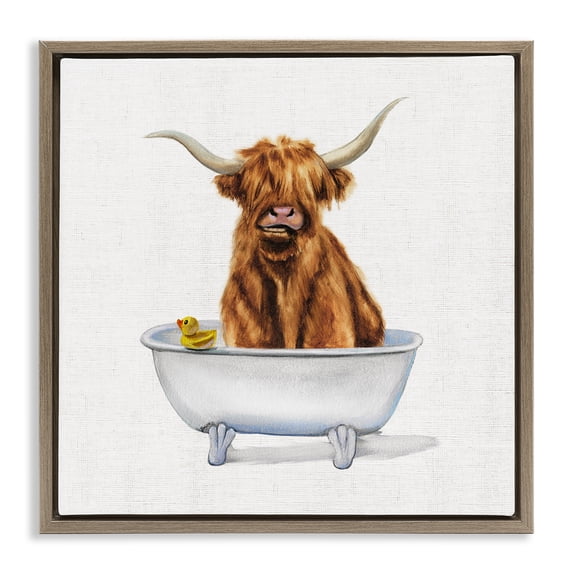 Stupell Industries Contemporary Shaggy Country Cattle in Tub Brown Floating Frame Canvas Art, 25 x 25, by Donna Brooks