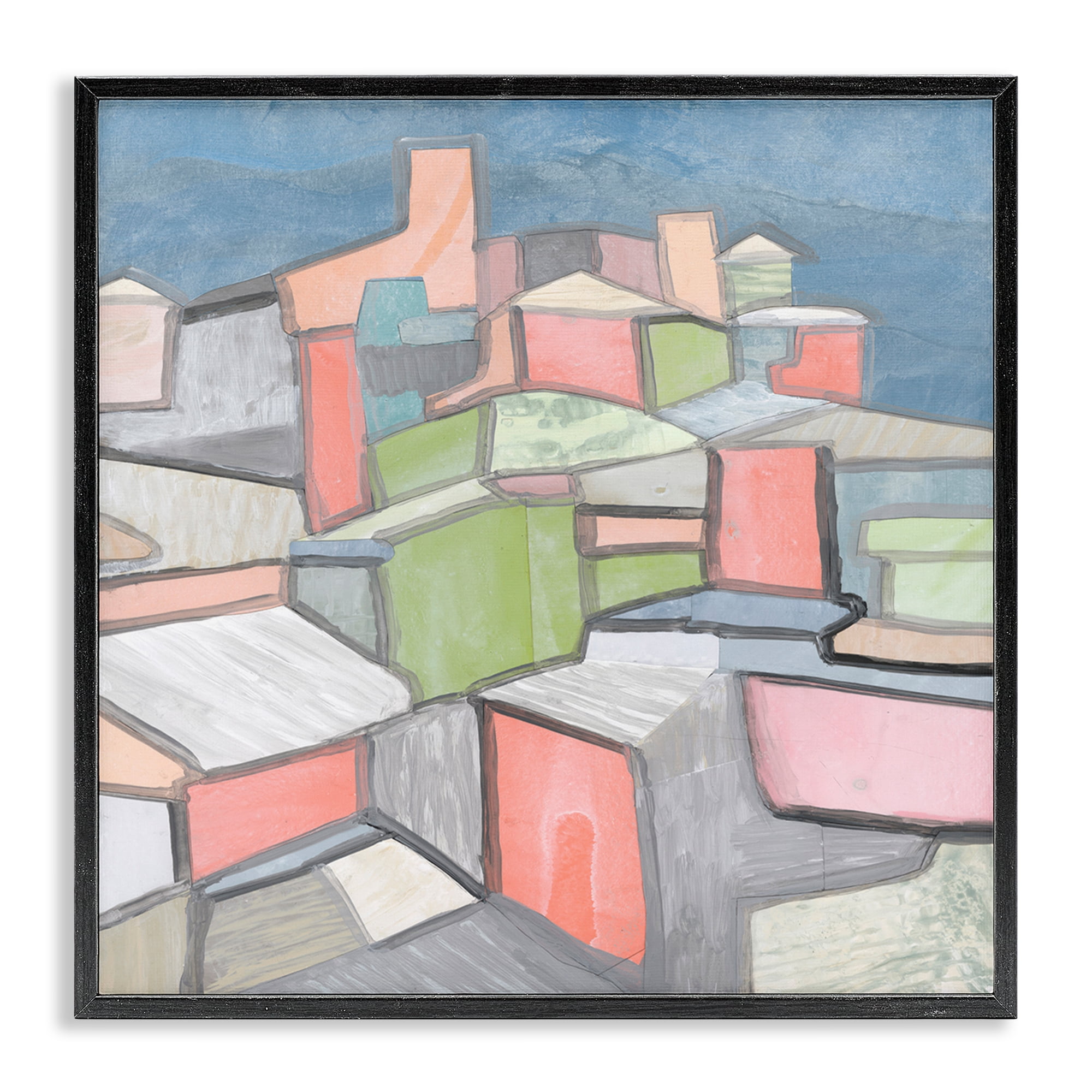 Stupell Industries Contemporary Shapes Arrangement Abstract Painting Black Framed Art Print Wall Art, 12 x 12