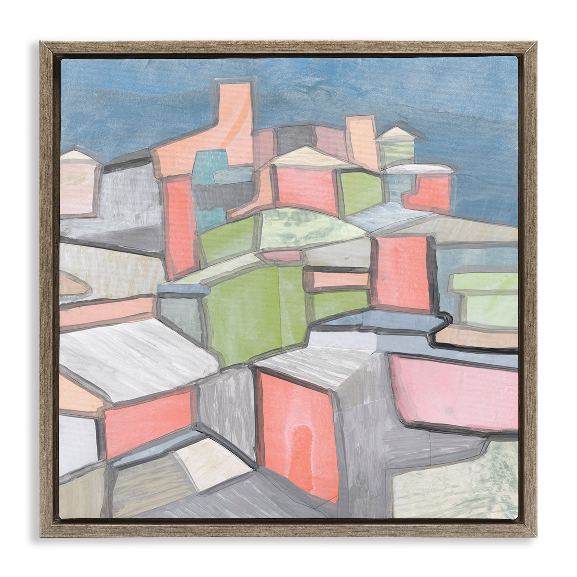 Stupell Industries Contemporary Shapes Arrangement Abstract Painting Brown Floater Framed Canvas Art Print Wall Art, 18 x 18