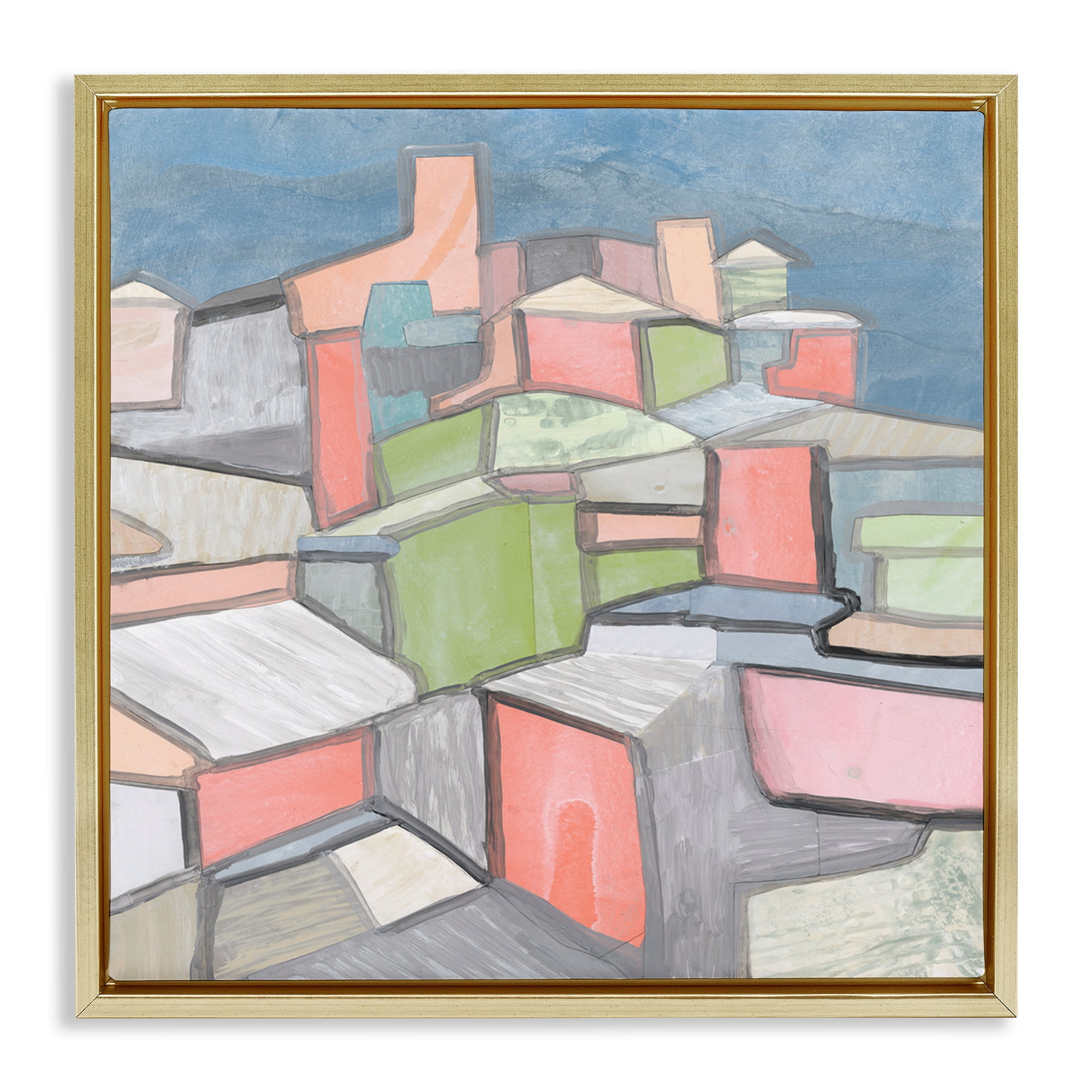 Stupell Industries Contemporary Shapes Arrangement Abstract Painting Gold Floater Framed Canvas Art Print Wall Art, 25 x 25