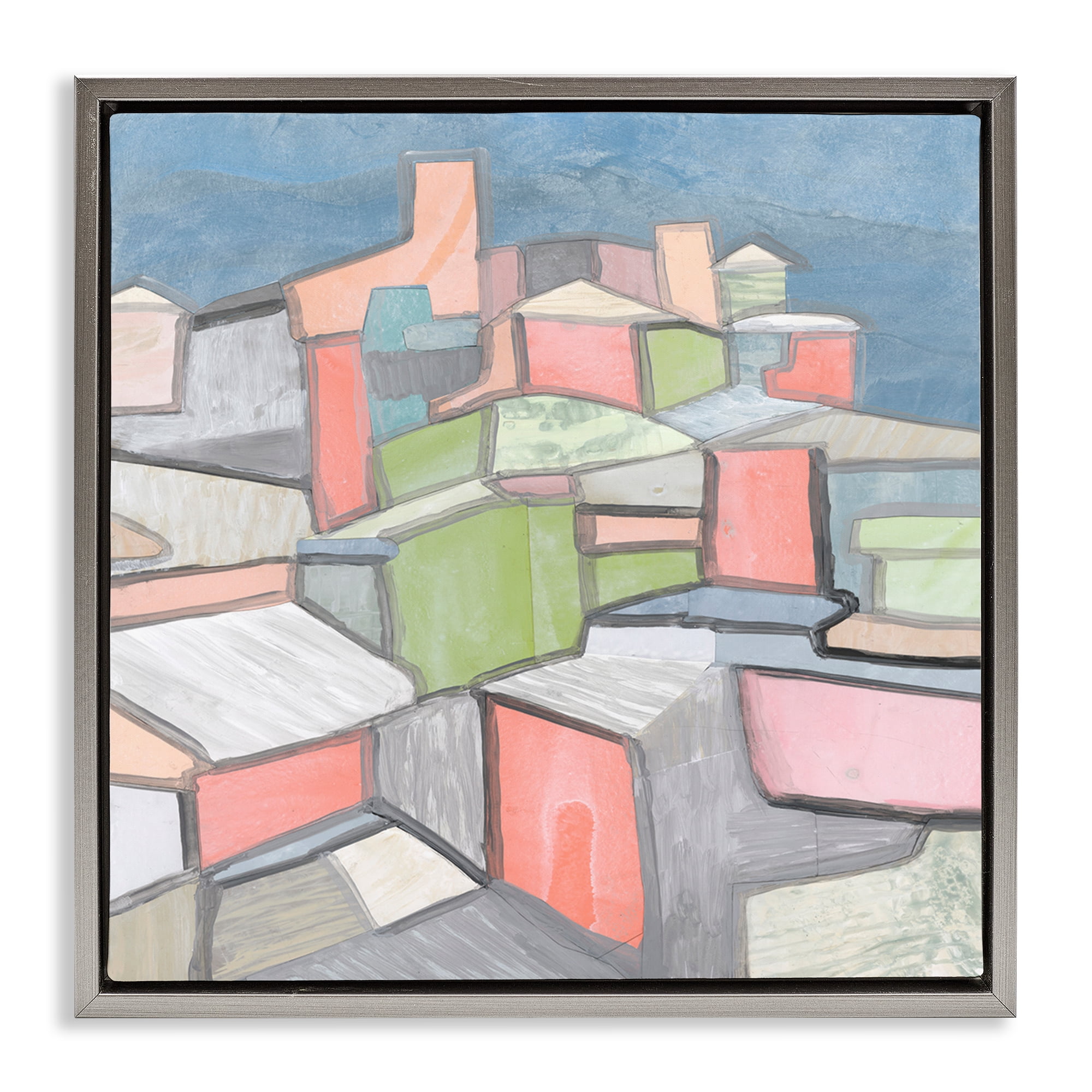 Stupell Industries Contemporary Shapes Arrangement Abstract Painting Gray Floater Framed Canvas Art Print Wall Art, 25 x 25