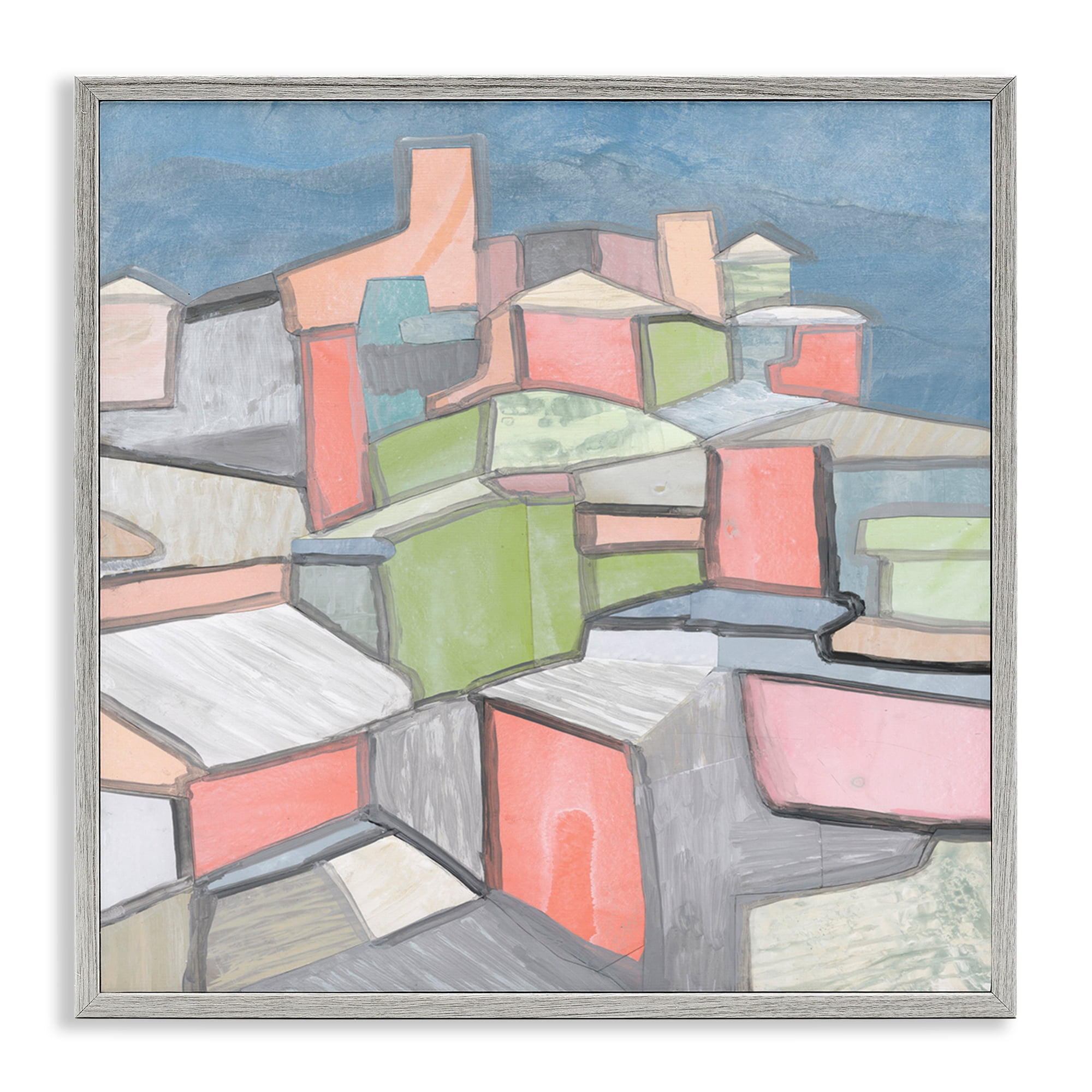 Stupell Industries Contemporary Shapes Arrangement Abstract Painting Gray Framed Art Print Wall Art, 12 x 12
