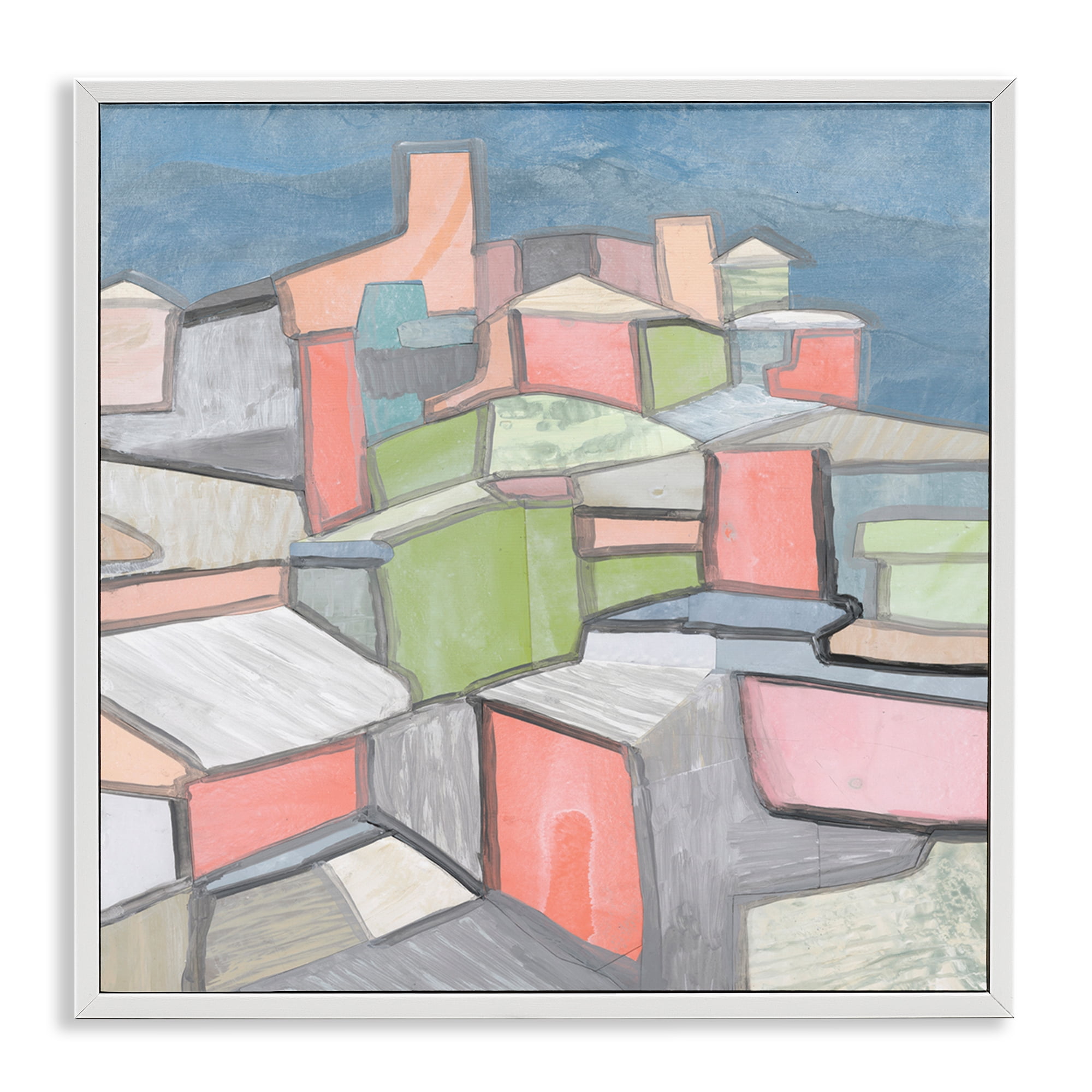 Stupell Industries Contemporary Shapes Arrangement Abstract Painting White Framed Art Print Wall Art, 12 x 12