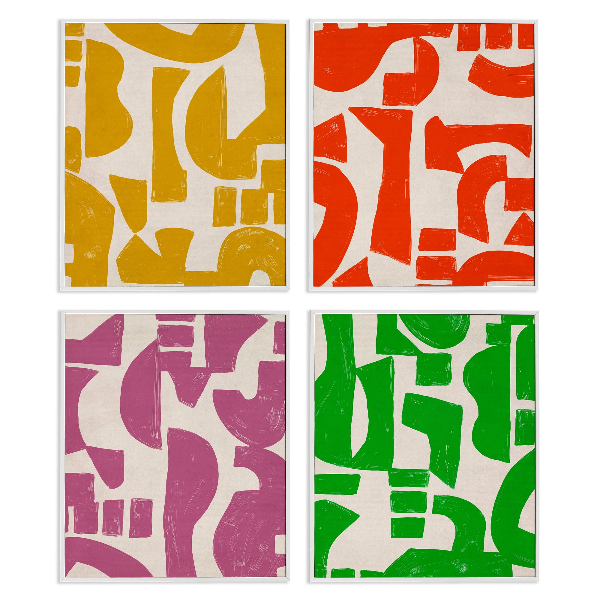Stupell Industries Contemporary Shapes Collage Abstract Painting White Framed Art Print Wall Art, 11 x 14, Set of 4