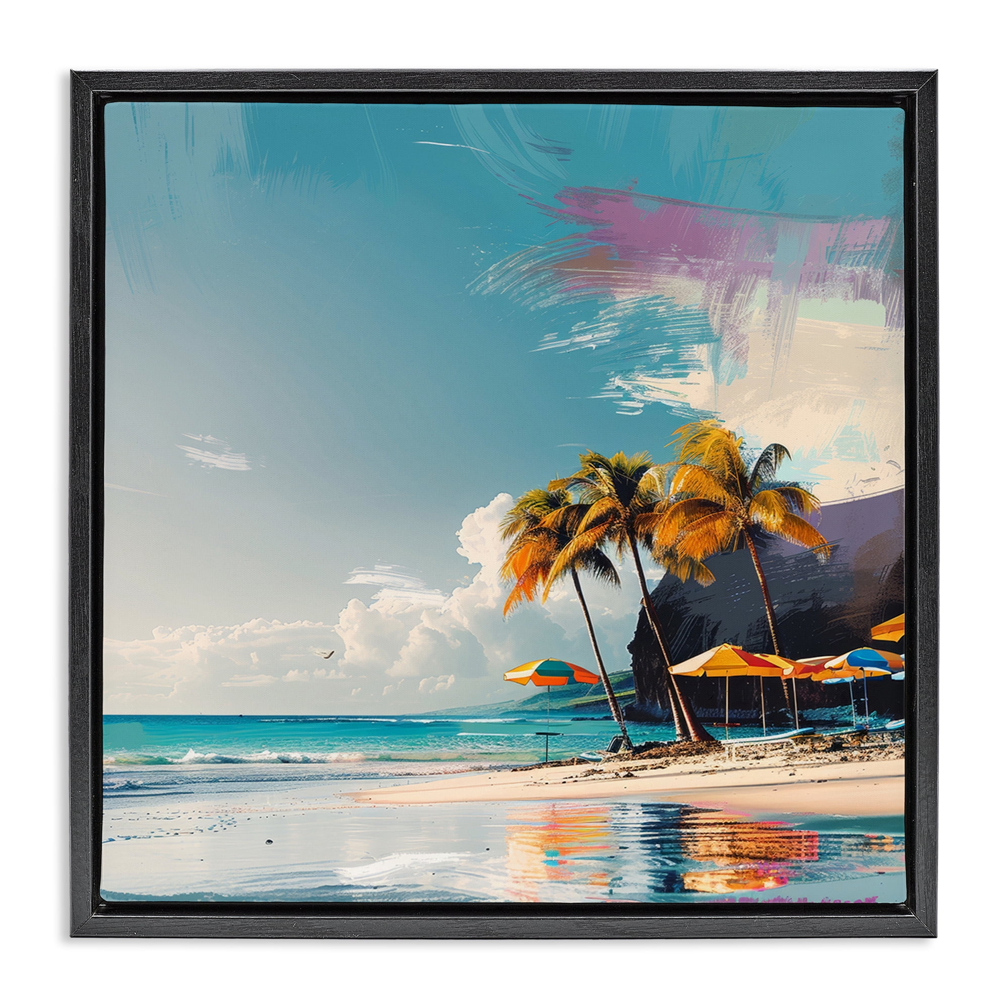 Stupell Industries Contemporary Shoreline Bliss Nautical & Beach Painting Black Floater Framed Canvas Art Print Wall Art, 18 x 18
