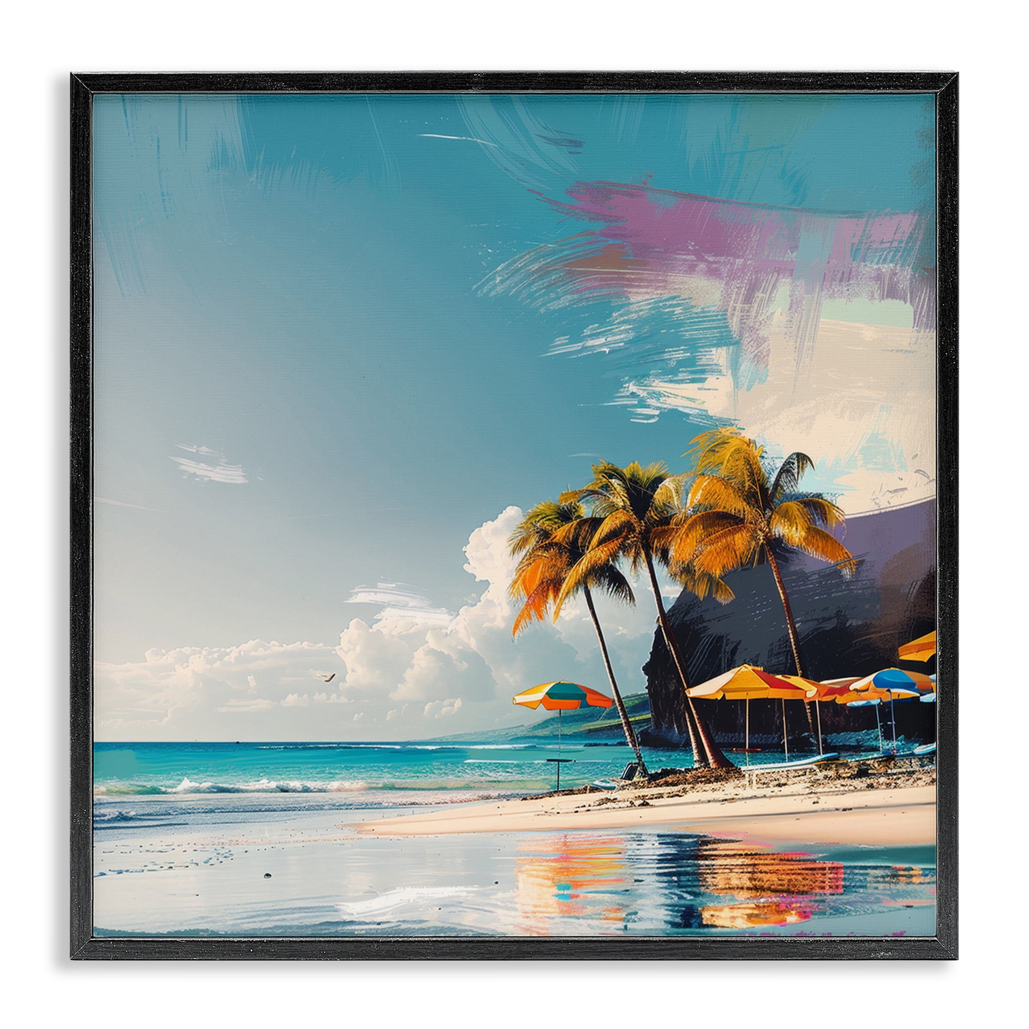 Stupell Industries Contemporary Shoreline Bliss Nautical & Beach Painting Black Framed Art Print Wall Art, 17 x 17