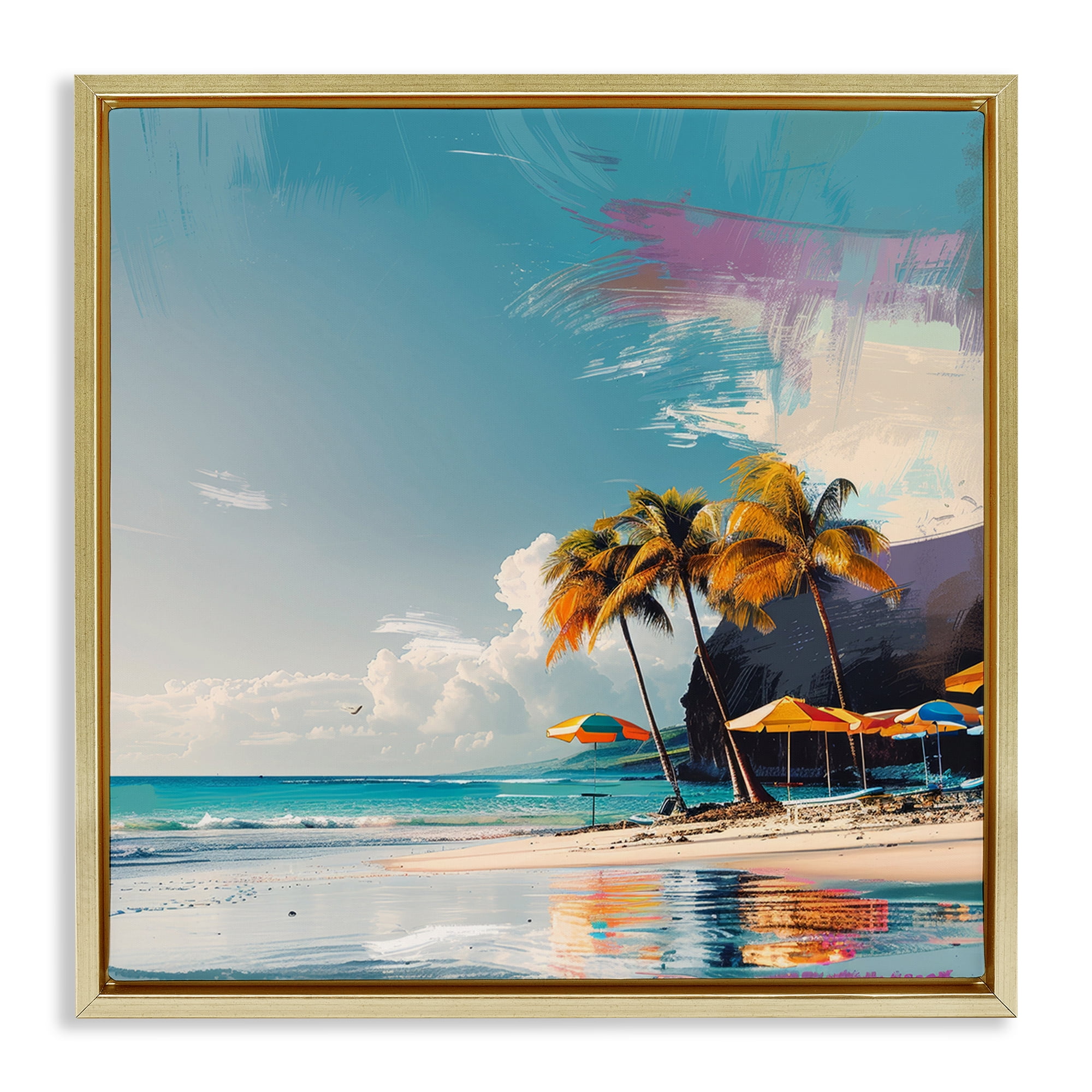 Stupell Industries Contemporary Shoreline Bliss Nautical & Beach Painting Gold Floater Framed Canvas Art Print Wall Art, 18 x 18