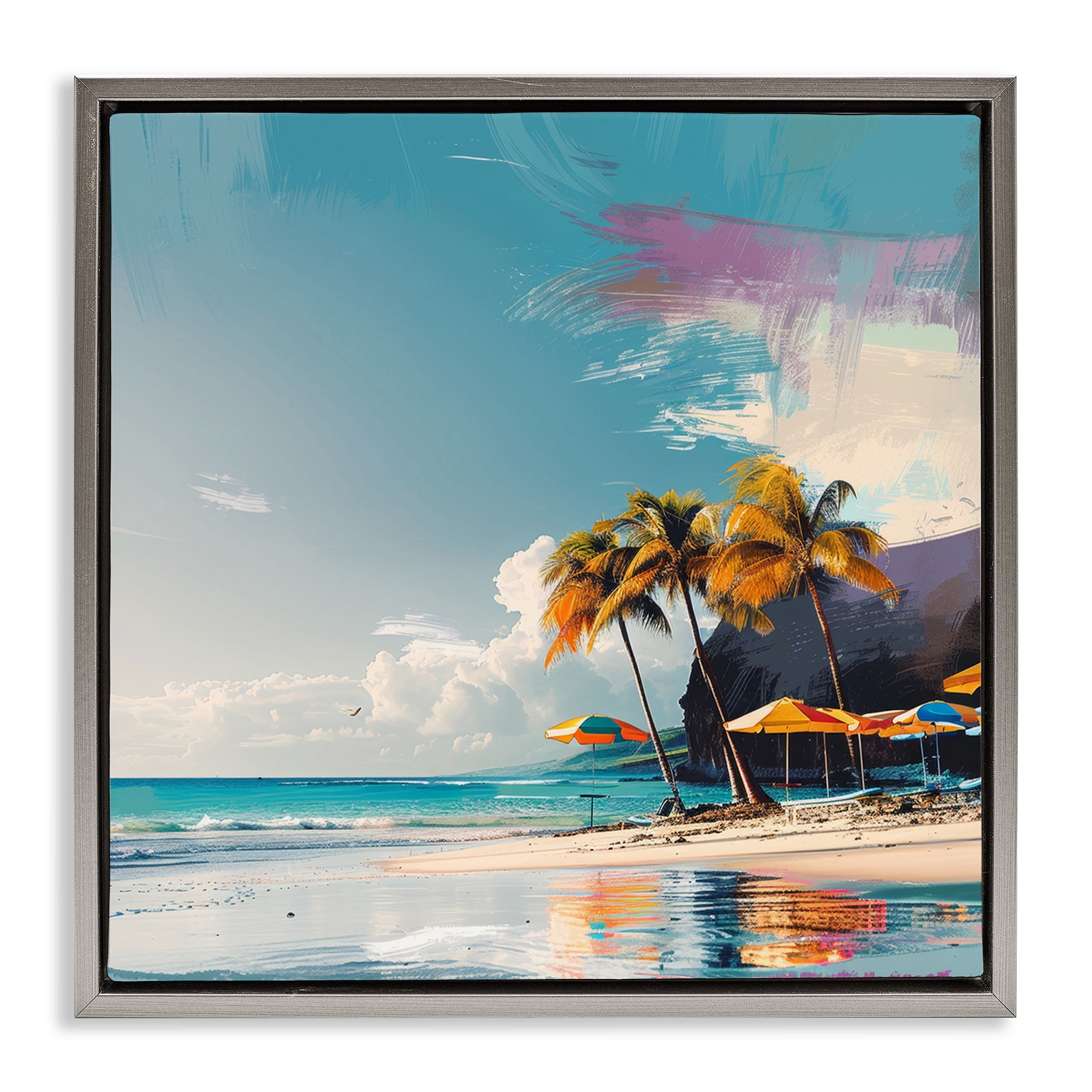 Stupell Industries Contemporary Shoreline Bliss Nautical & Beach Painting Gray Floater Framed Canvas Art Print Wall Art, 25 x 25