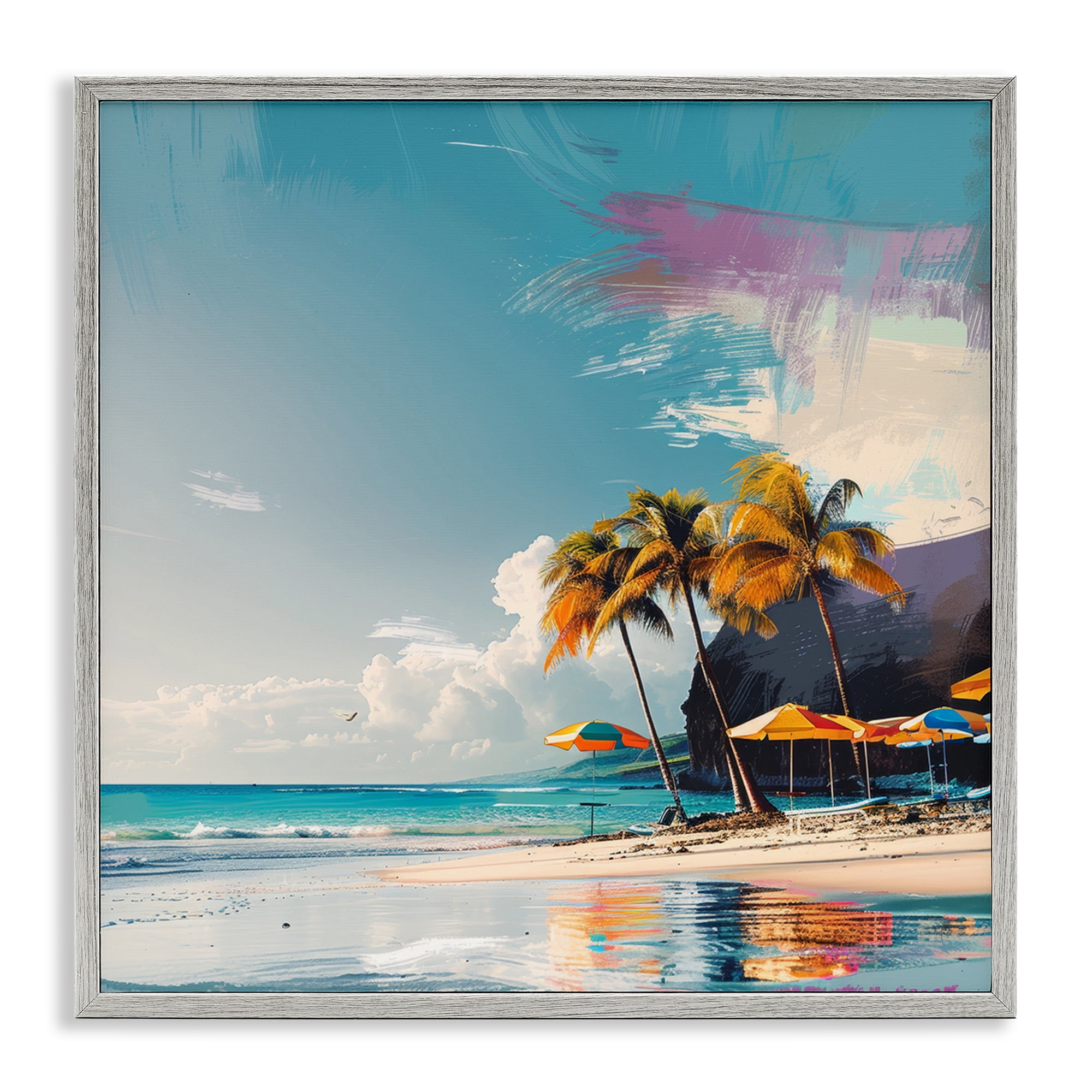 Stupell Industries Contemporary Shoreline Bliss Nautical & Beach Painting Gray Framed Art Print Wall Art, 12 x 12