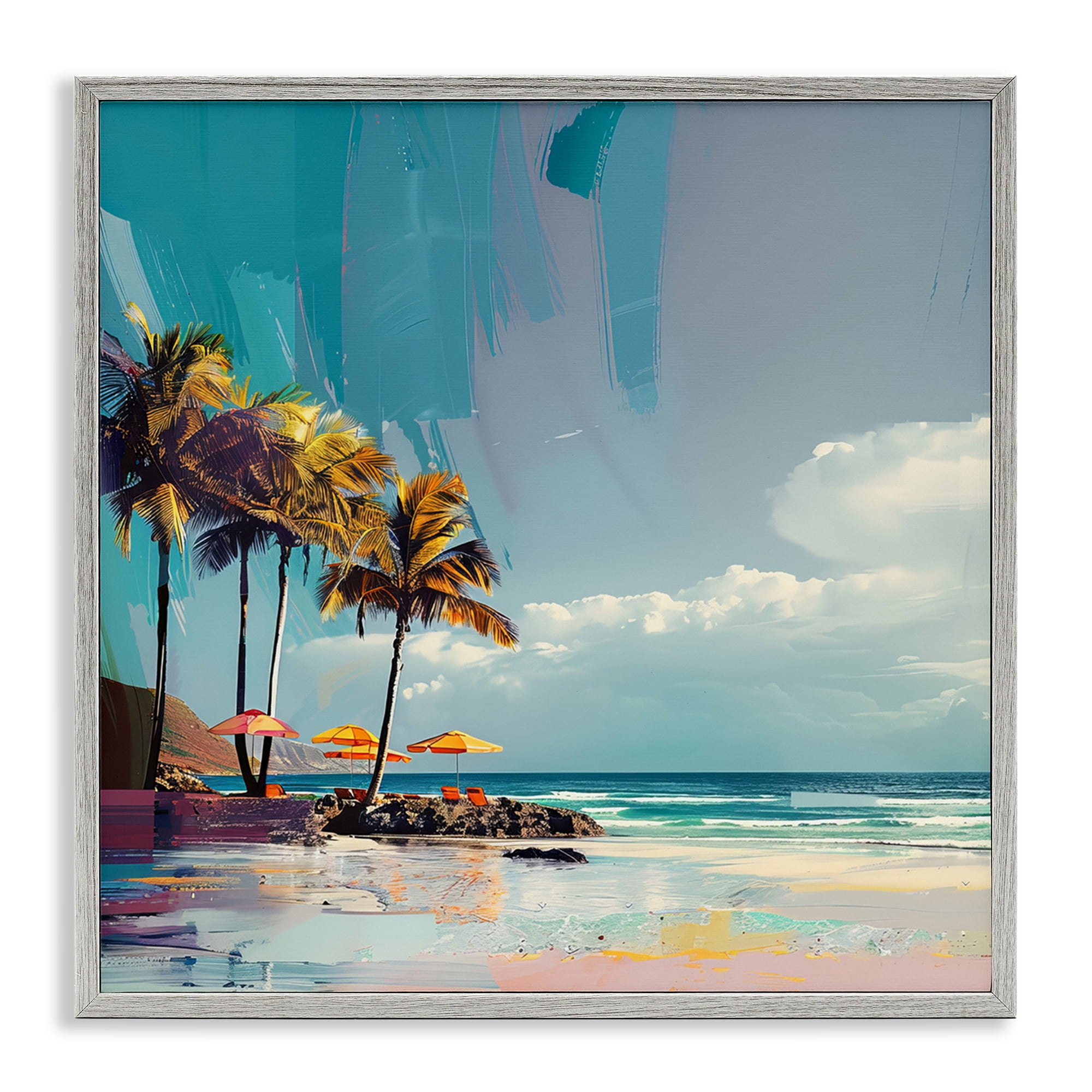 Stupell Industries Contemporary Shoreline in Summer Nautical & Beach Painting Gray Framed Art Print Wall Art, 12 x 12