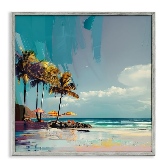 Stupell Industries Contemporary Shoreline in Summer Nautical & Beach Painting Gray Framed Art Print Wall Art, 12 x 12