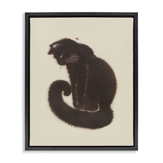 Stupell Industries Contemporary Sitting Cat Curved Tail Black Floating Frame Canvas Art, 25 x 31, by Grace Popp