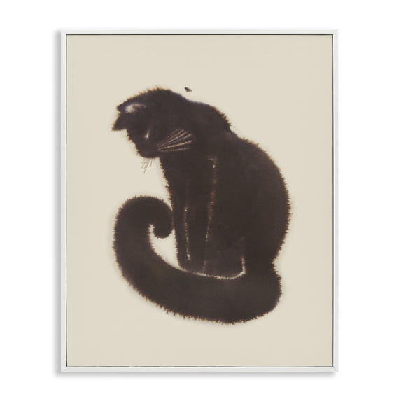 Stupell Industries Contemporary Sitting Cat Curved Tail White Framed Giclee Art, 24 x 30, by Grace Popp