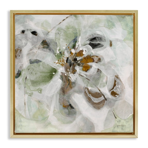Stupell Industries Contemporary Solemn Neutrals Abstraction Gold Floating Frame Canvas Art, 25 x 25, by Liz Jardine