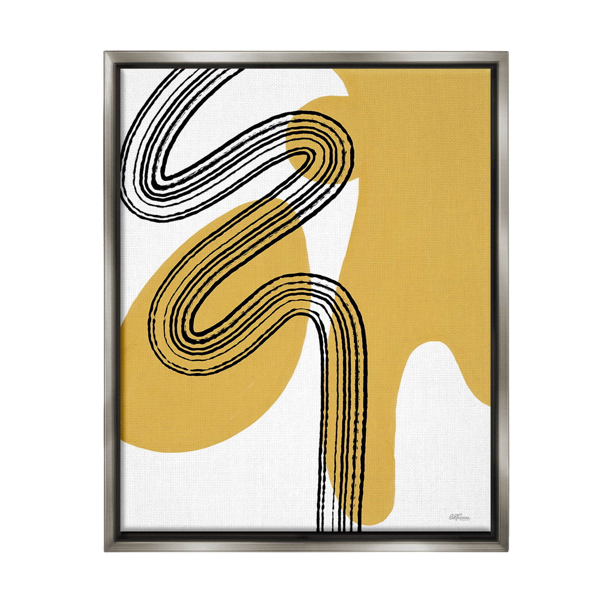 Stupell Industries Contemporary Splatter & Lines Abstract Painting Gray Floater Framed Canvas Art Print Wall Art, 17 x 21