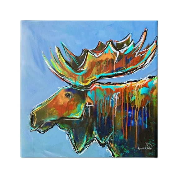 Stupell Industries Contemporary Street Style Paint Drip Bold Moose Antlers Painting Gallery Wrapped Canvas Print Wall Art, Design by Karrie Evenson