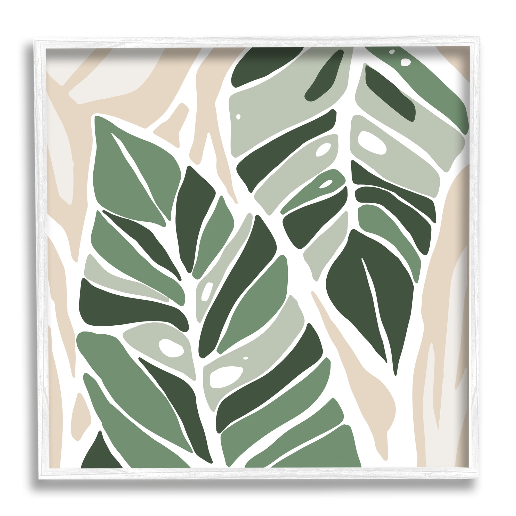 12" x 12" Green and Beige Abstract Palm Leaves Canvas Print