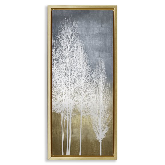 Stupell Industries Contemporary Tall Bare White Trees Nature Gold Floating Frame Canvas Art, 11 x 25, by Kate Bennett