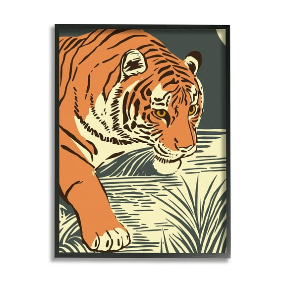 Stupell Industries Contemporary Tiger Jungle Nature Animals & Insects Painting Black Framed Art Print Wall Art