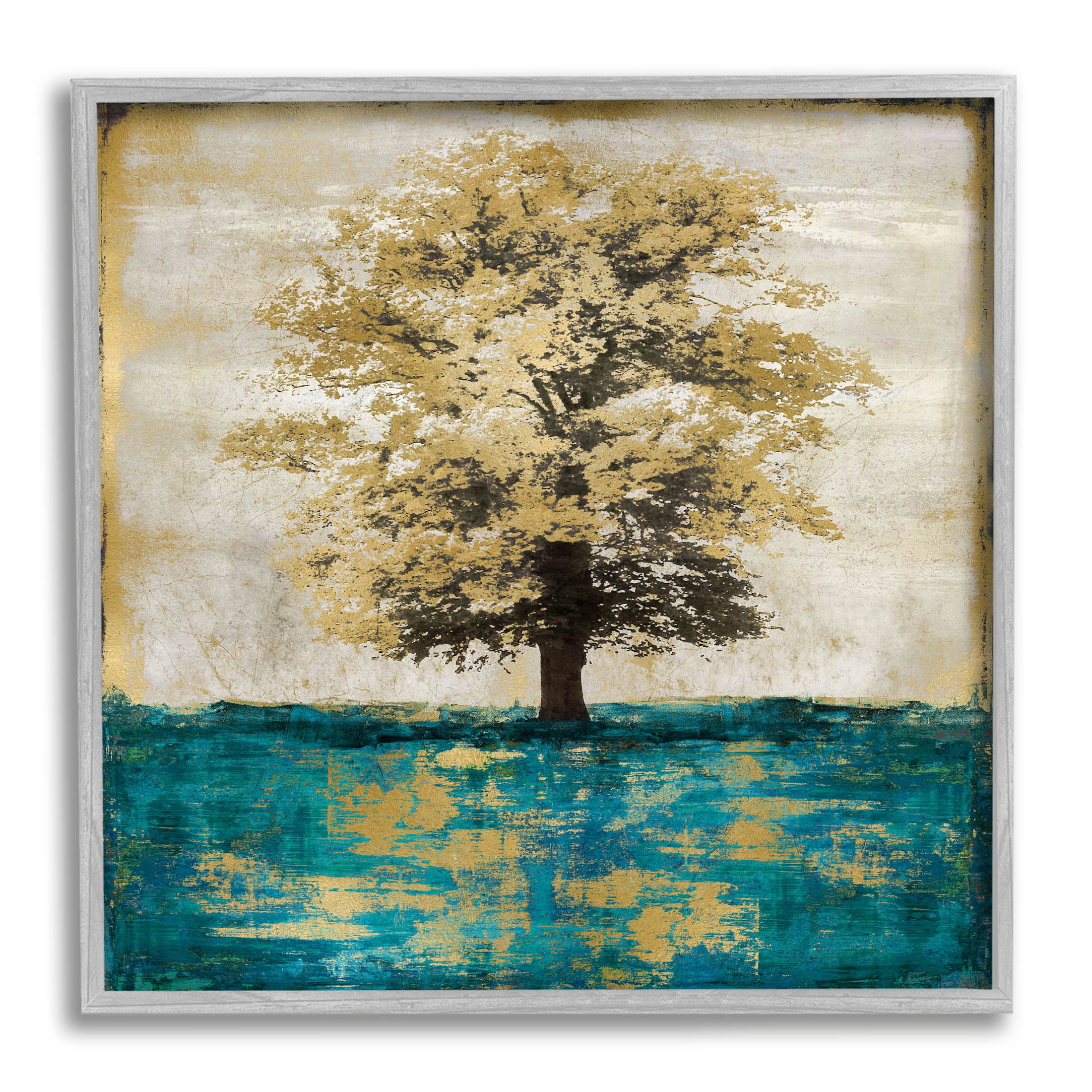 Stupell Industries Contemporary Tree Leaf Reflection Graphic Art Gray Framed Art Print Wall Art, Design by Eric Turner
