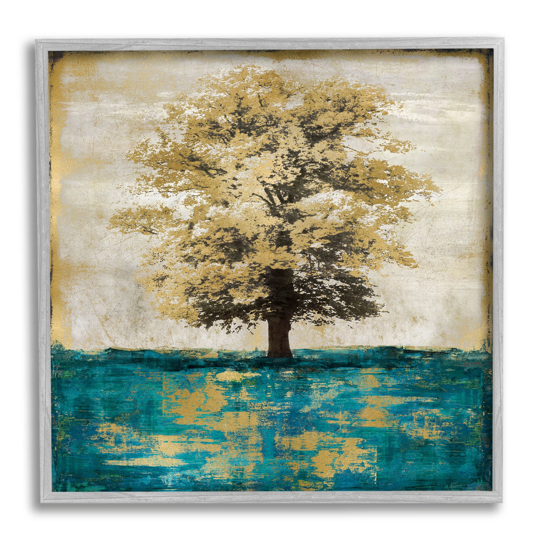 Stupell Industries Contemporary Tree Leaf Reflection Graphic Art Gray Framed Art Print Wall Art, Design by Eric Turner