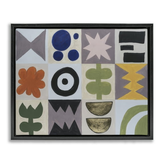 Stupell Industries Contemporary Tulips & Shapes Abstract Painting Black Floater Framed Canvas Art Print Wall Art, 21 x 17