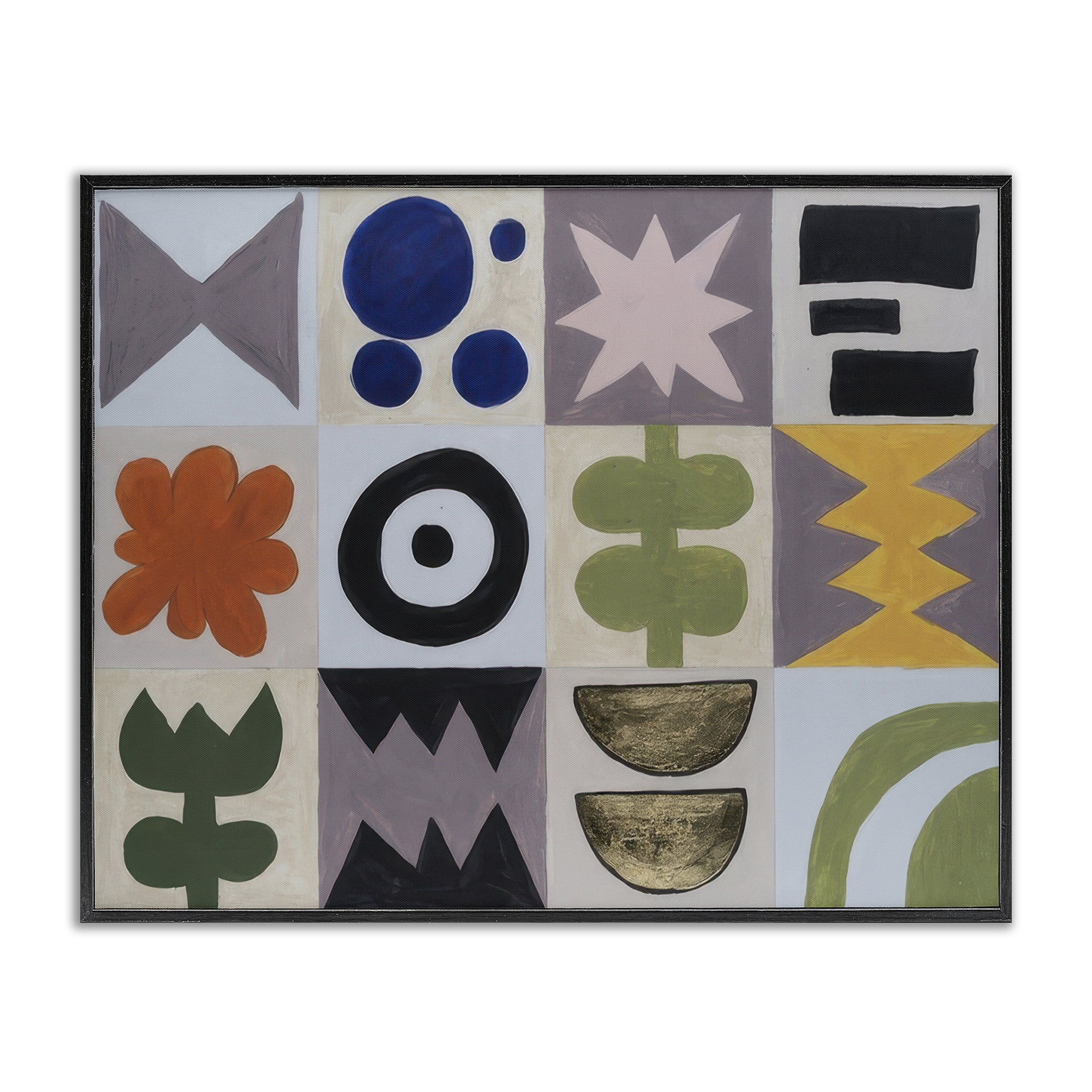 Stupell Industries Contemporary Tulips & Shapes Abstract Painting Black Framed Art Print Wall Art, 14 x 11