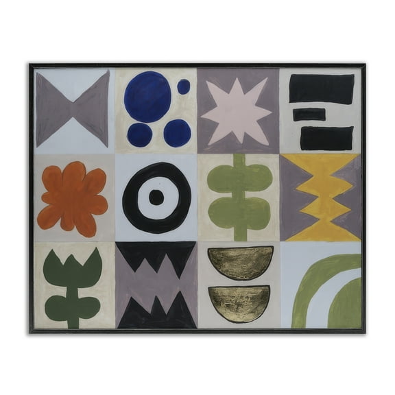 Stupell Industries Contemporary Tulips & Shapes Abstract Painting Black Framed Art Print Wall Art, 14 x 11