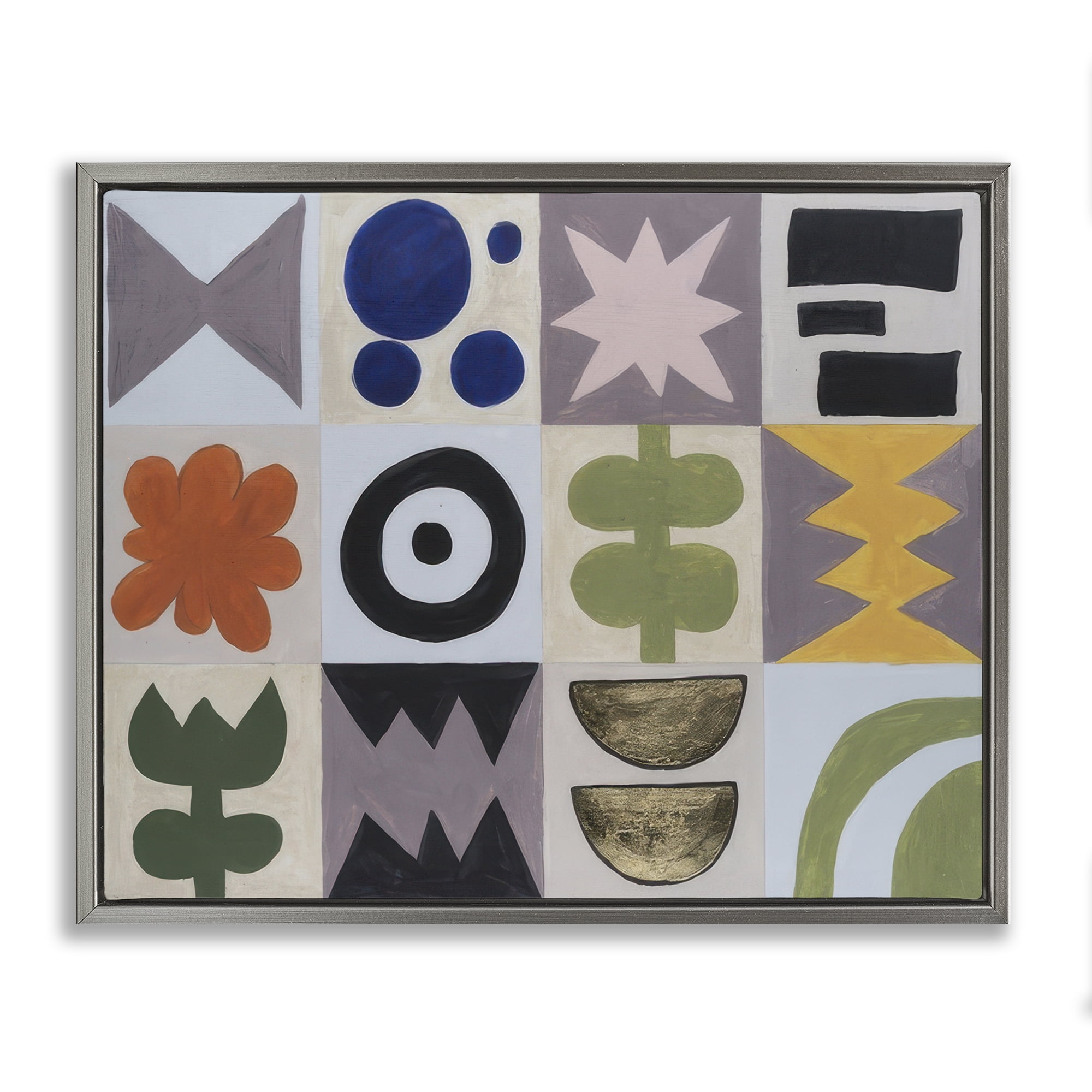 Stupell Industries Contemporary Tulips & Shapes Abstract Painting Gray Floater Framed Canvas Art Print Wall Art, 21 x 17