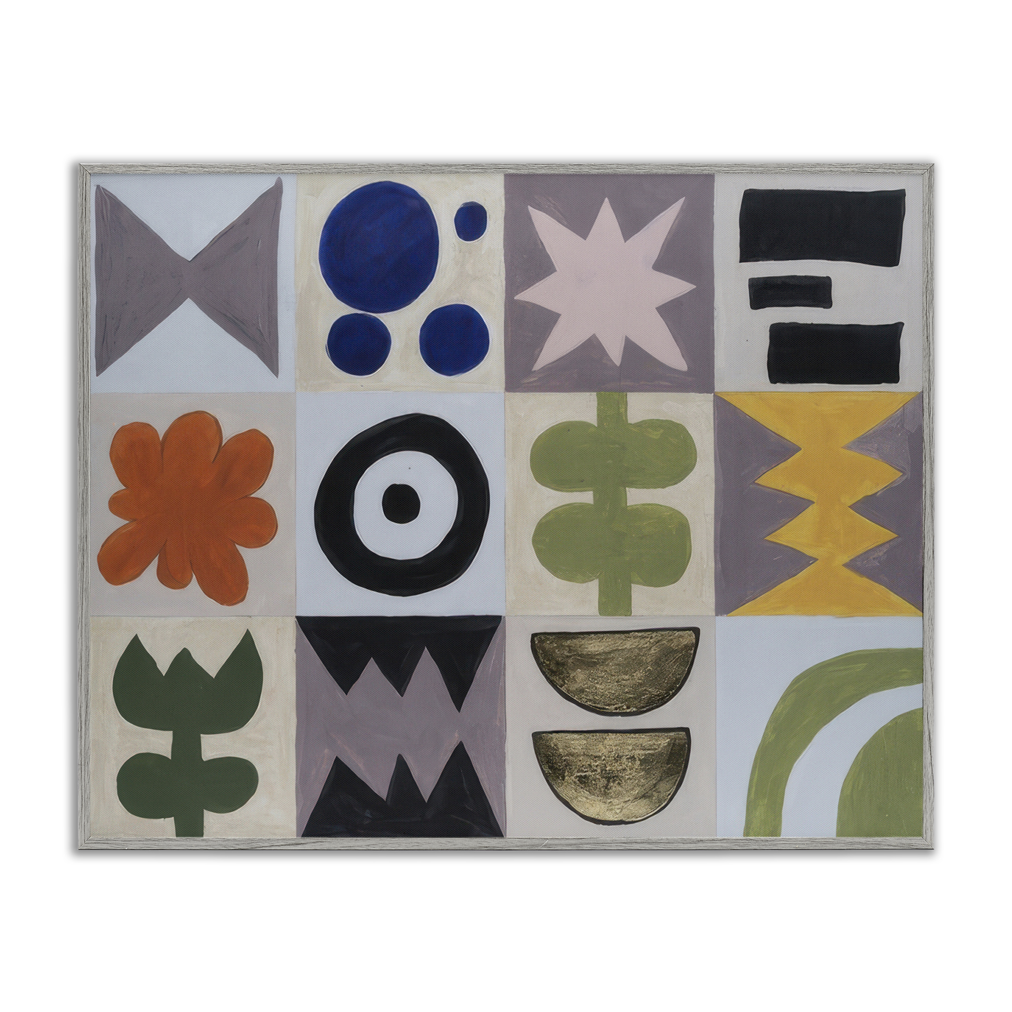 Stupell Industries Contemporary Tulips & Shapes Abstract Painting Gray Framed Art Print Wall Art, 14 x 11