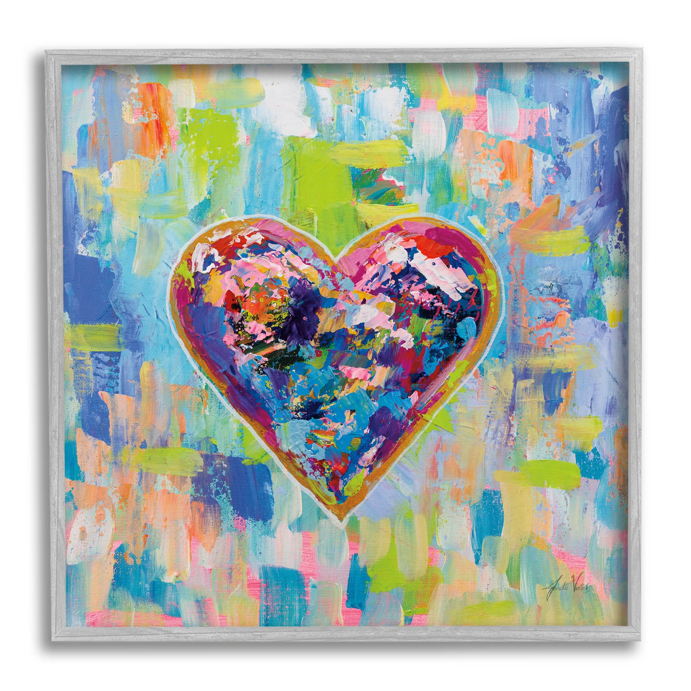 Stupell Industries Contemporary Urban Style Heart Shape Painting Gray Framed Art Print Wall Art, Design by Jeanette Vertentes
