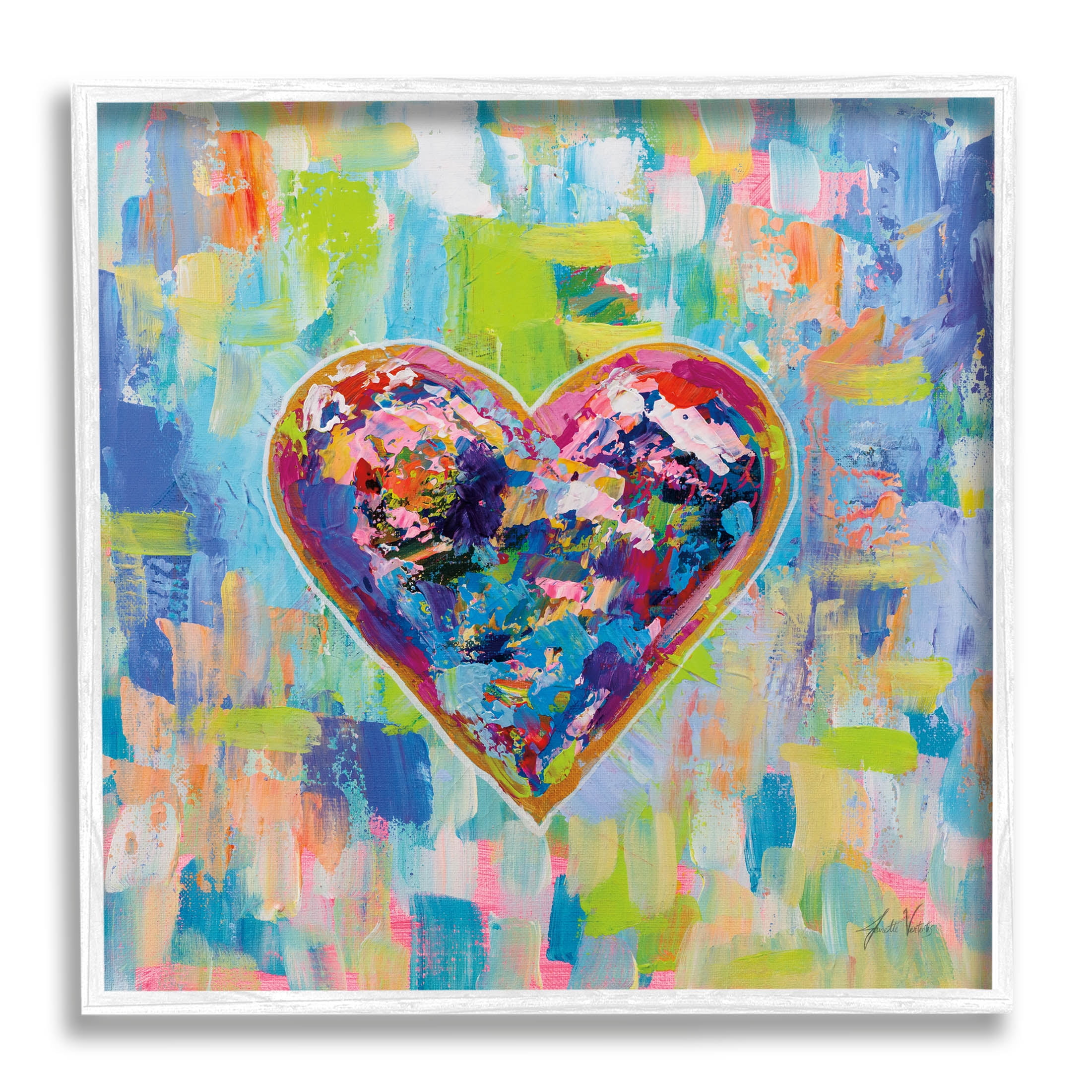 Stupell Industries Contemporary Urban Style Heart Shape Painting White Framed Art Print Wall Art, Design by Jeanette Vertentes