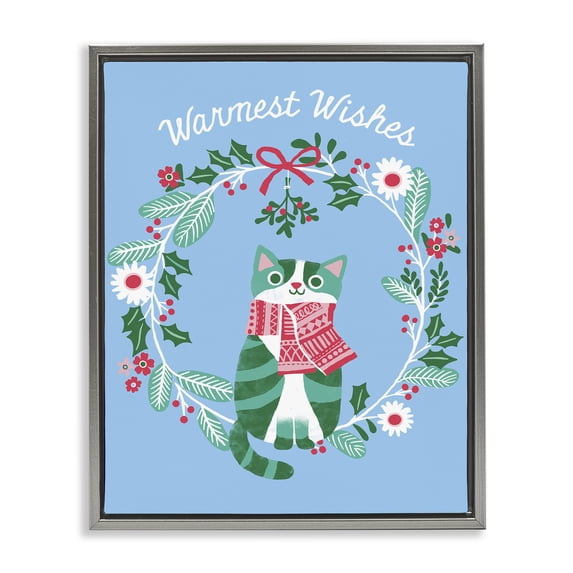 Stupell Industries Contemporary Warmest Wishes Seasonal Cat Gray Floating Frame Canvas Art, 25 x 31, by Riley Hutchens