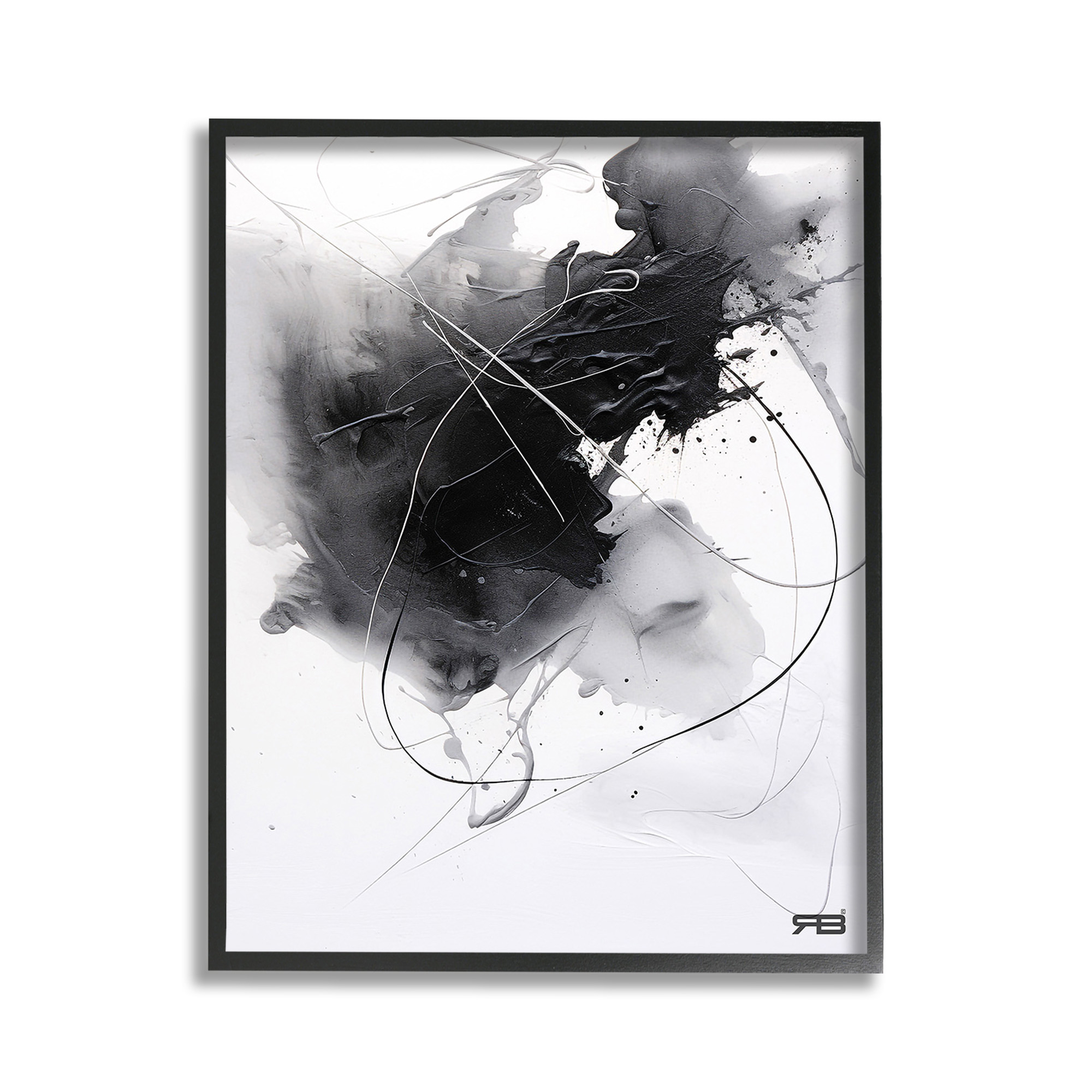 Stupell Industries Contemporary Watercolor Smear Abstract Painting Black Framed Art Print Wall Art, 11 x 14