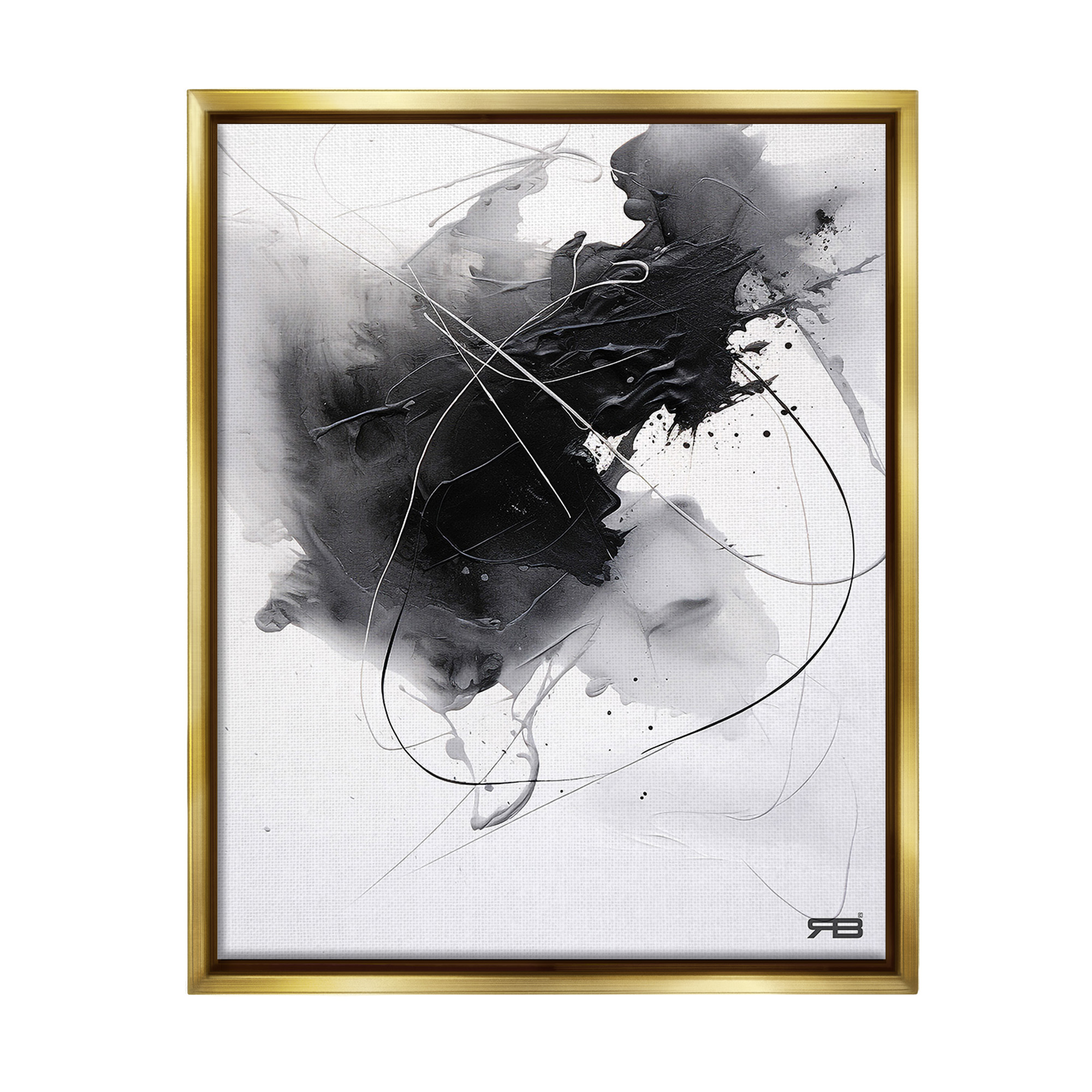 Stupell Industries Contemporary Watercolor Smear Abstract Painting Gold Floater Framed Canvas Art Print Wall Art, 17 x 21