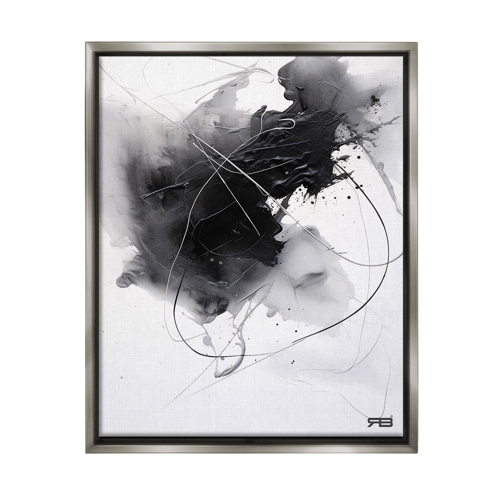 Stupell Industries Contemporary Watercolor Smear Abstract Painting Gray Floater Framed Canvas Art Print Wall Art, 25 x 31