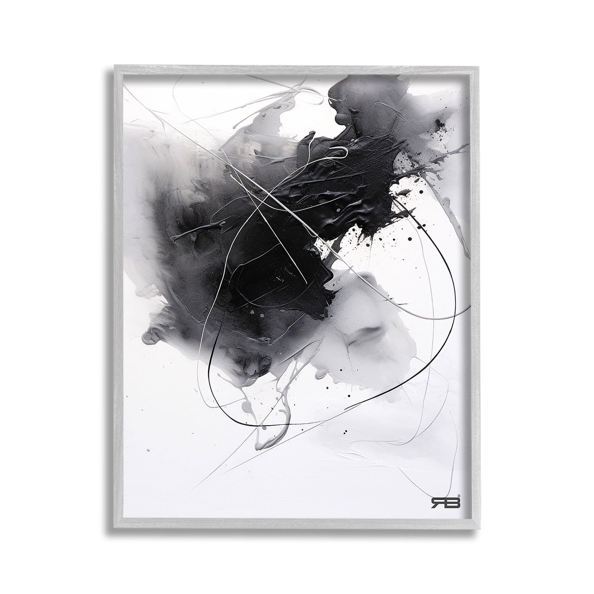 Stupell Industries Contemporary Watercolor Smear Abstract Painting Gray Framed Art Print Wall Art, 11 x 14