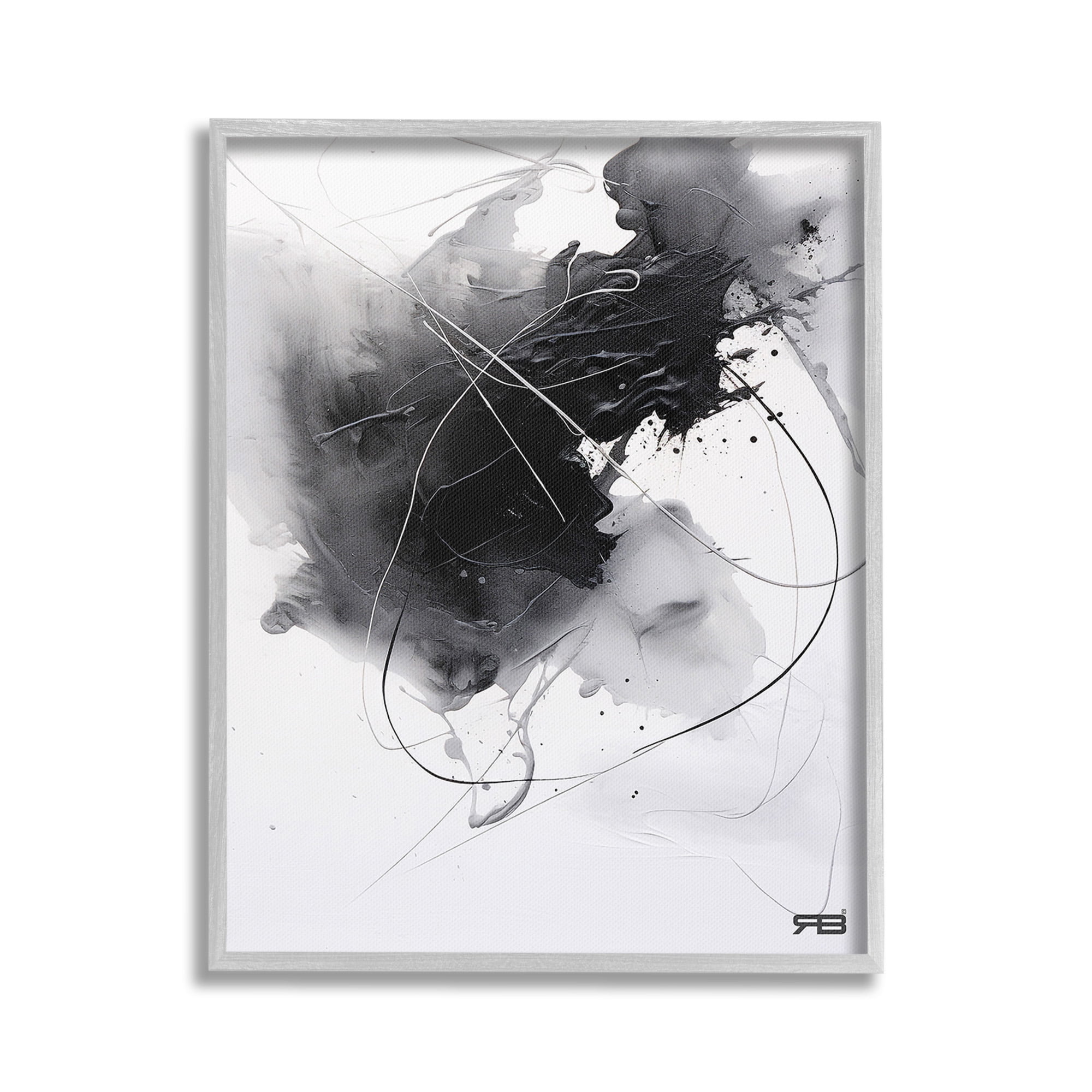 Stupell Industries Contemporary Watercolor Smear Abstract Painting Gray Framed Art Print Wall Art, 24 x 30